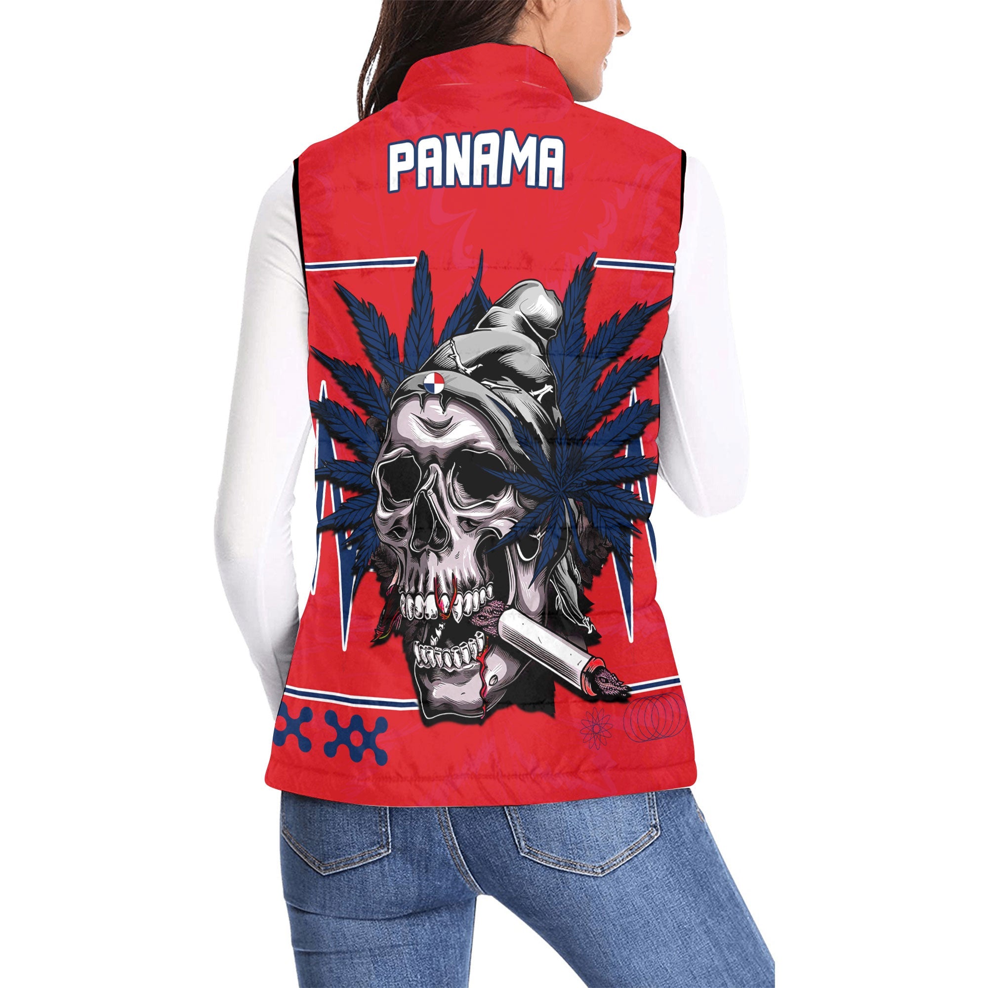 Panama Women Padded Jacket Vest Flag & Coat Of Arms Marijuanas Style