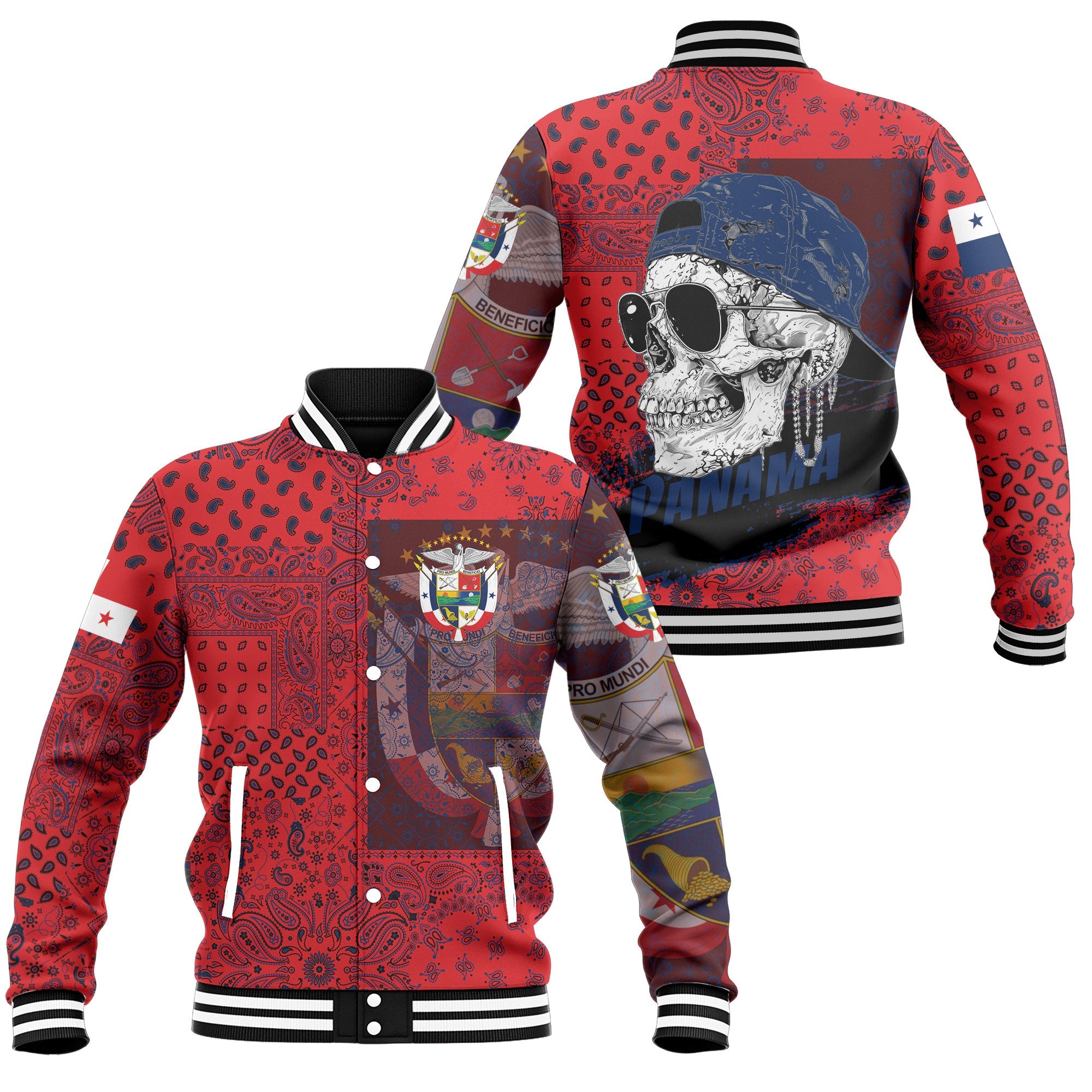 Panama Baseball Jacket Paisley Flag And Skull Style 1