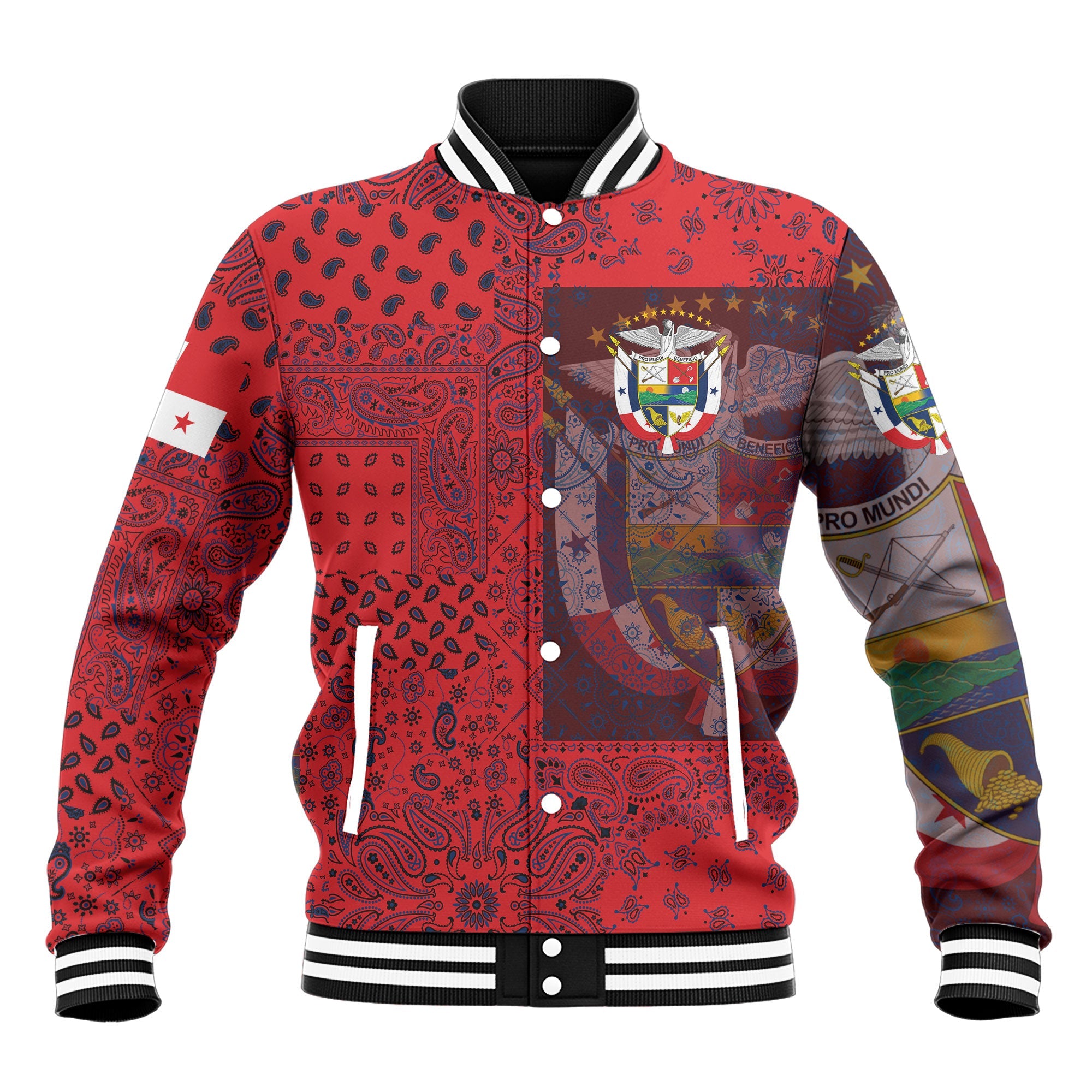 Panama Baseball Jacket Paisley Flag And Skull Style 2