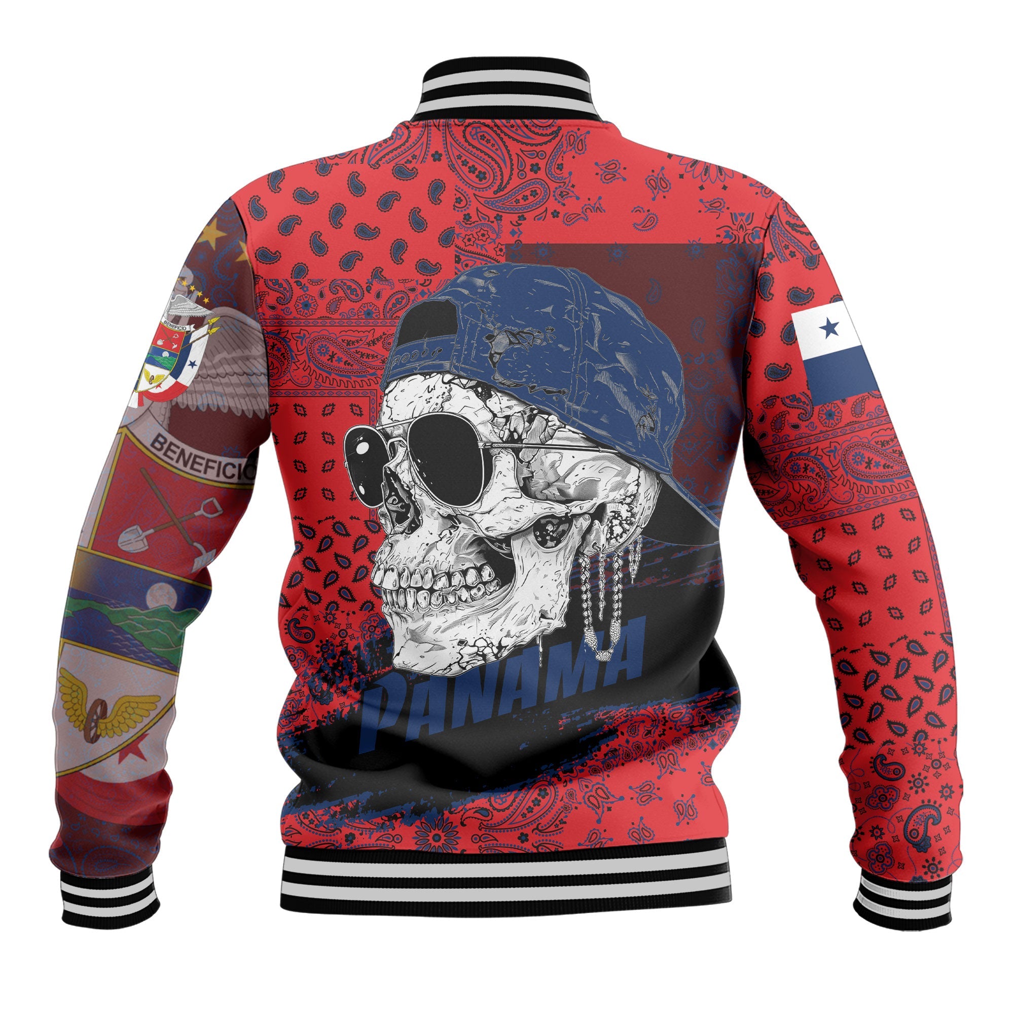 Panama Baseball Jacket Paisley Flag And Skull Style 3