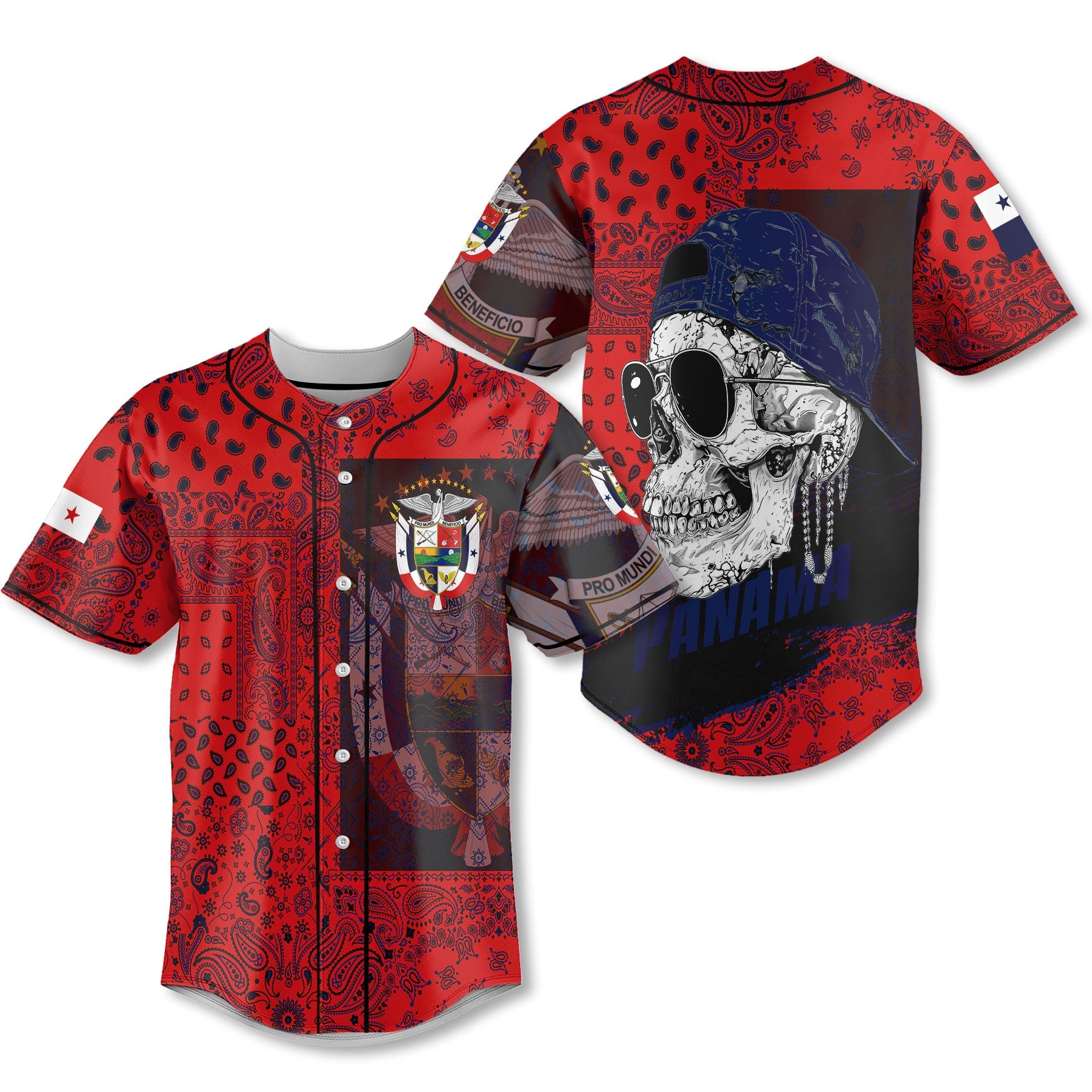 Panama Baseball Jersey Paisley Flag And Skull Style 1