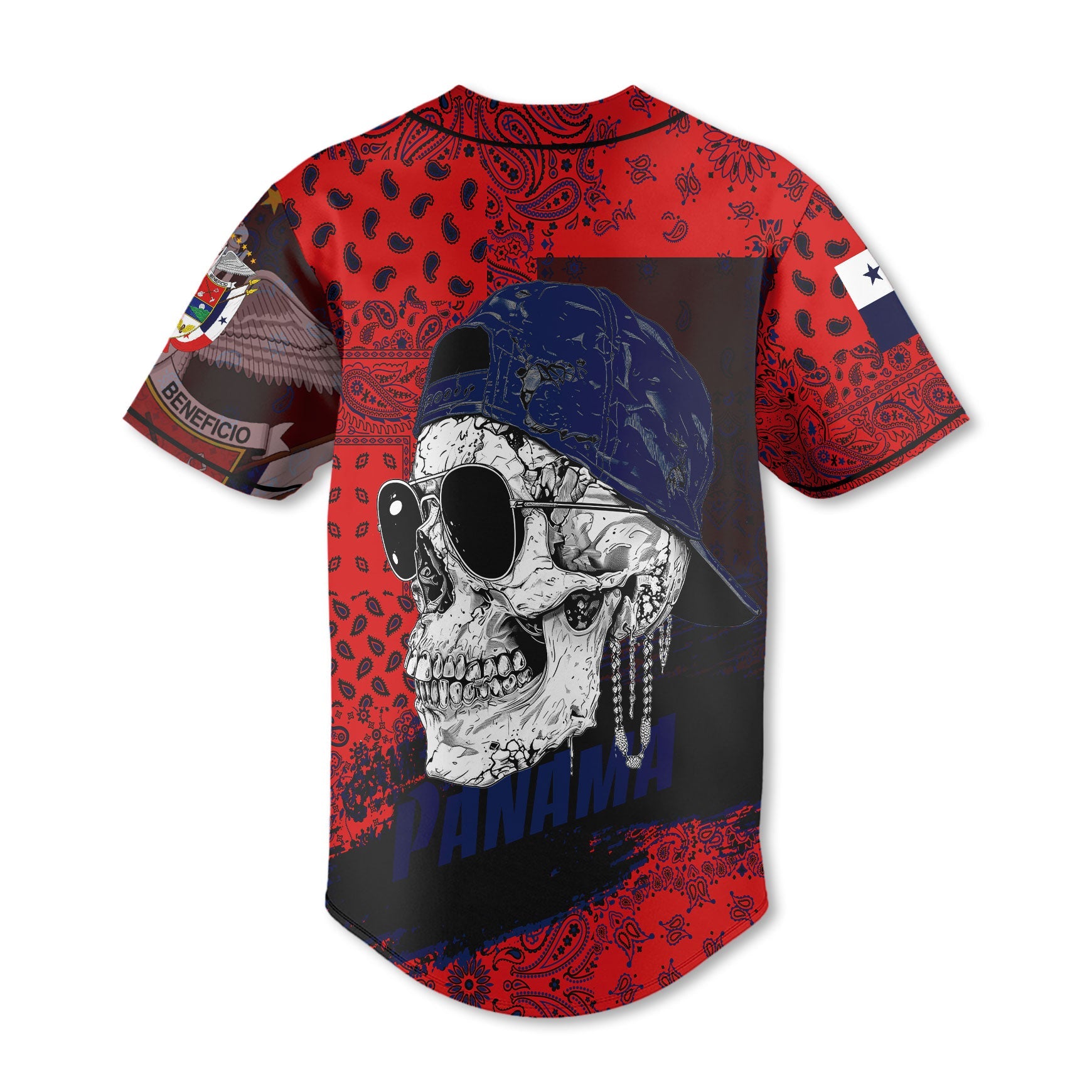 Panama Baseball Jersey Paisley Flag And Skull Style 3