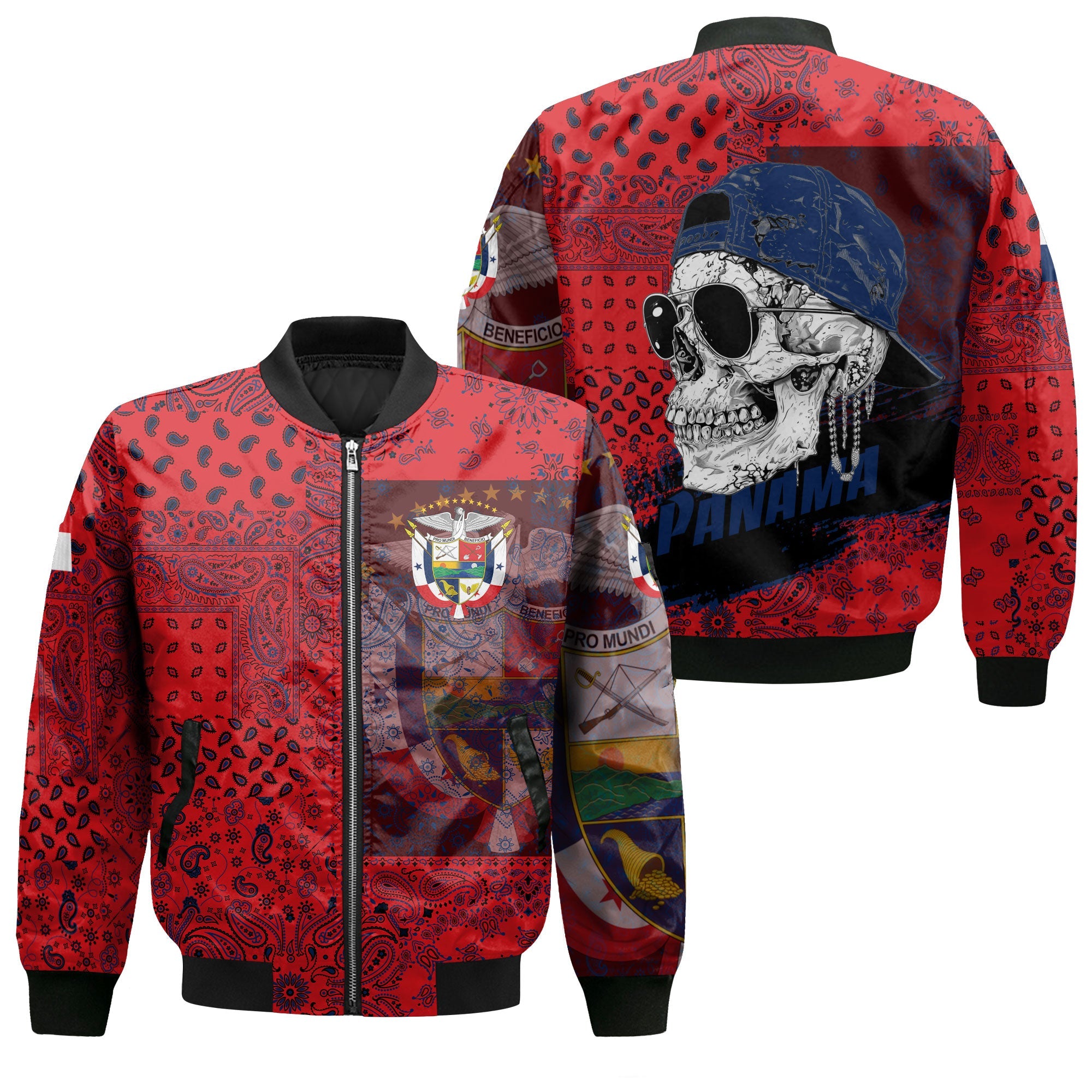 Panama Bomber Jacket Paisley Flag And Skull Style 1