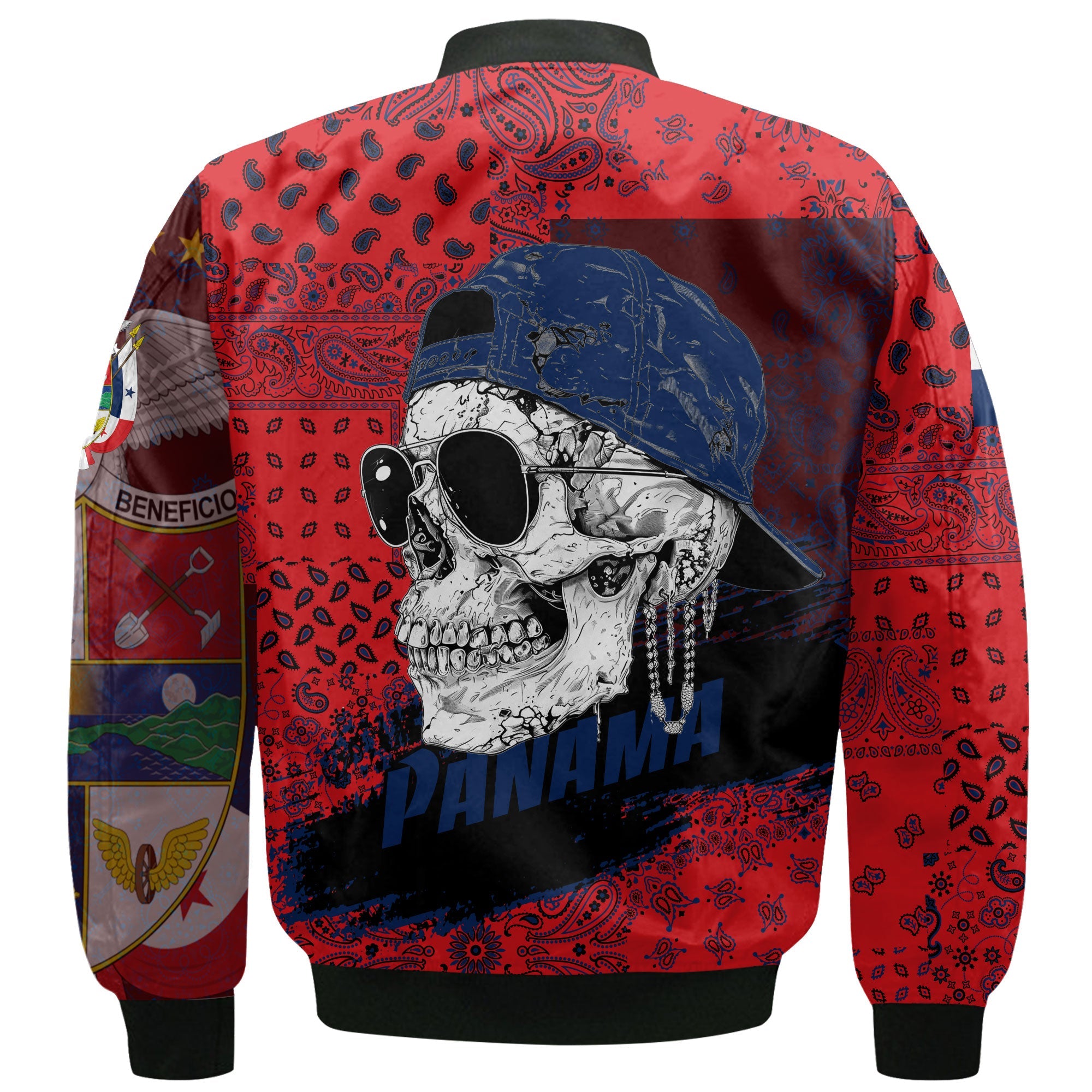 Panama Bomber Jacket Paisley Flag And Skull Style 3