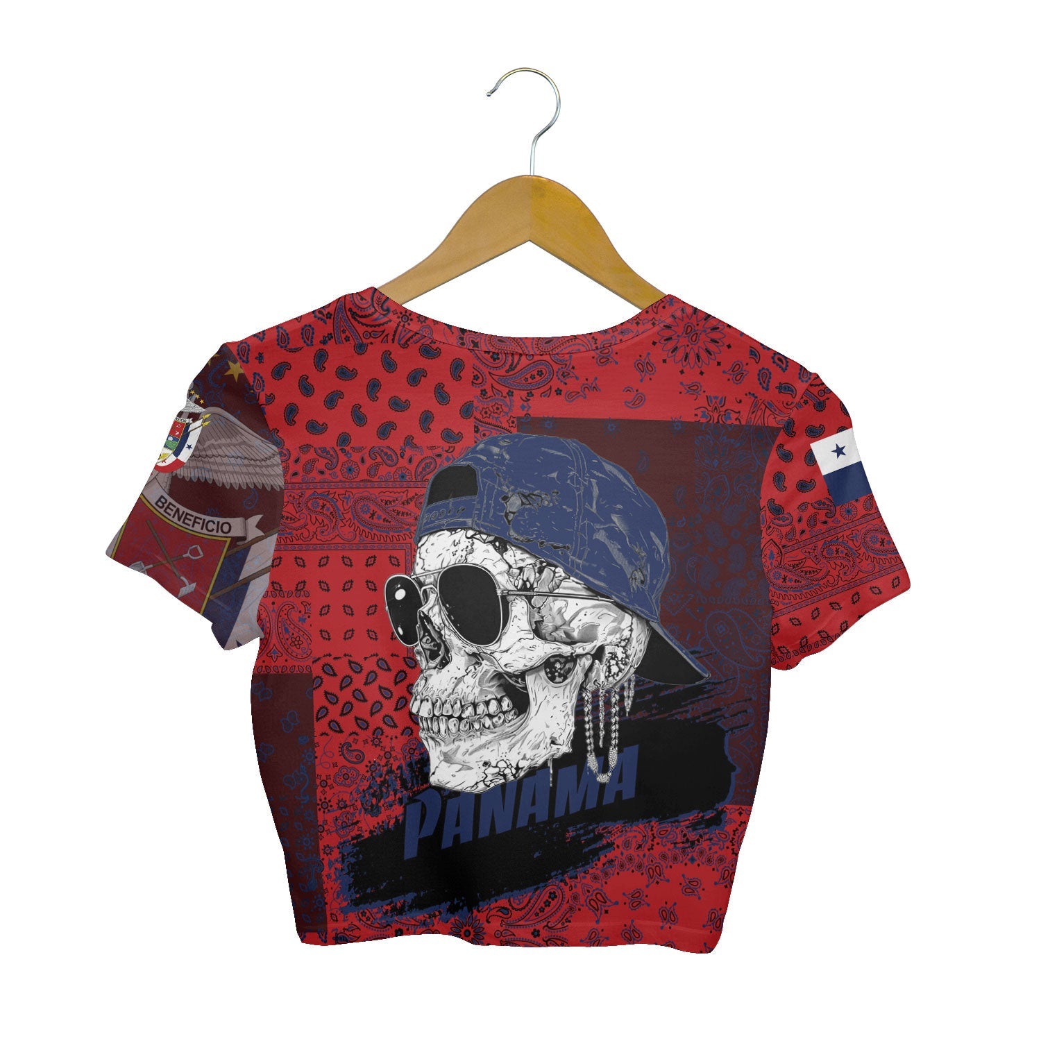 Panama Croptop T Shirt Paisley Flag And Skull Style 2