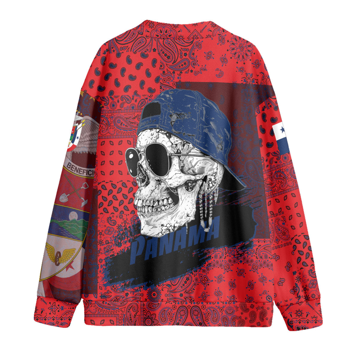 Panama Fleece Cardigan Paisley Flag And Skull Style 2