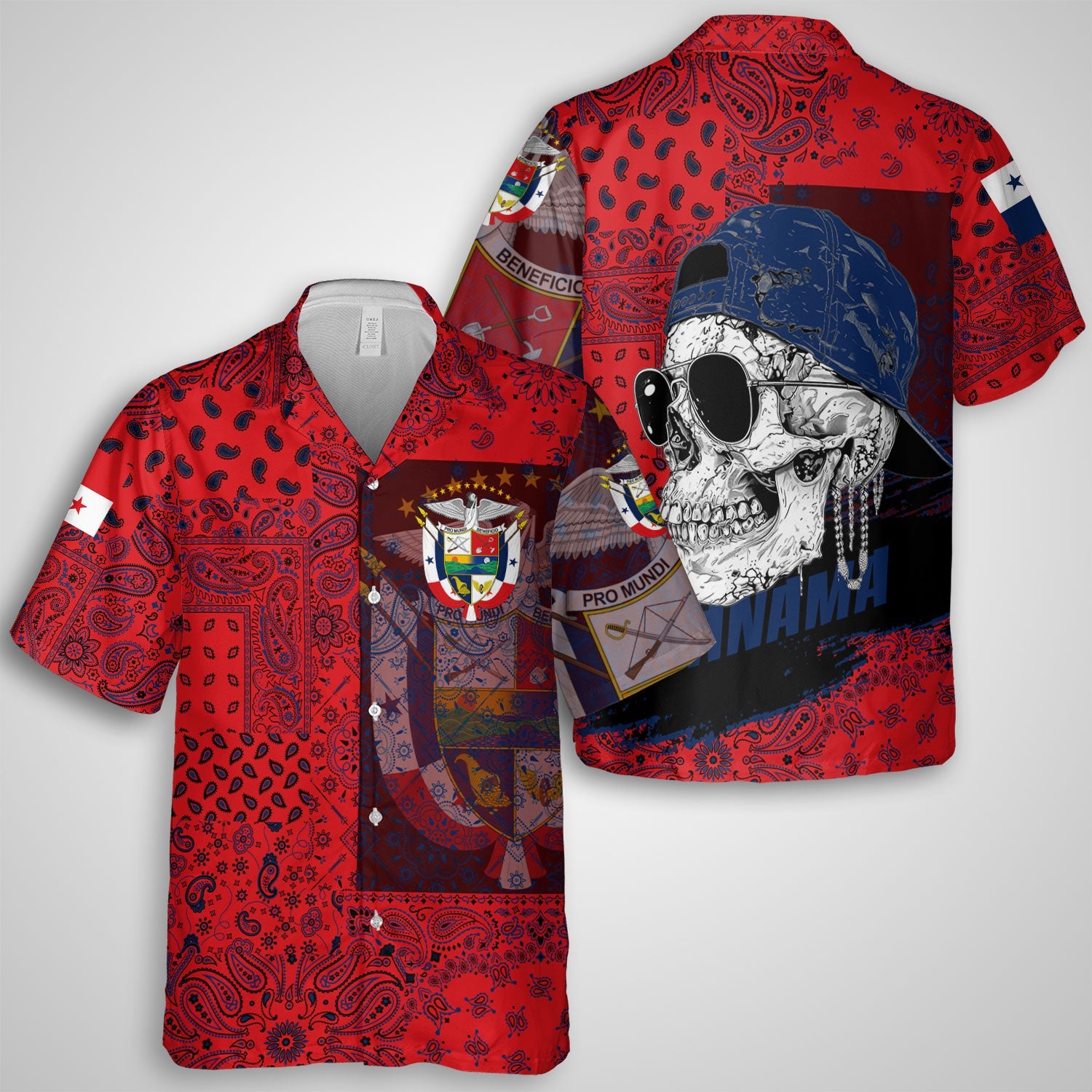 Panama Hawaiian Shirt Paisley Flag And Skull Style 1