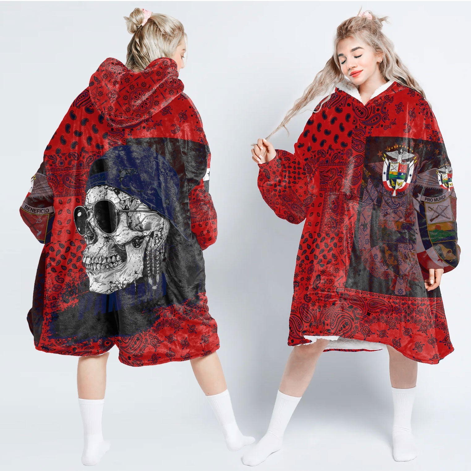 Panama Hoodie Blanket Paisley Flag And Skull Style 1