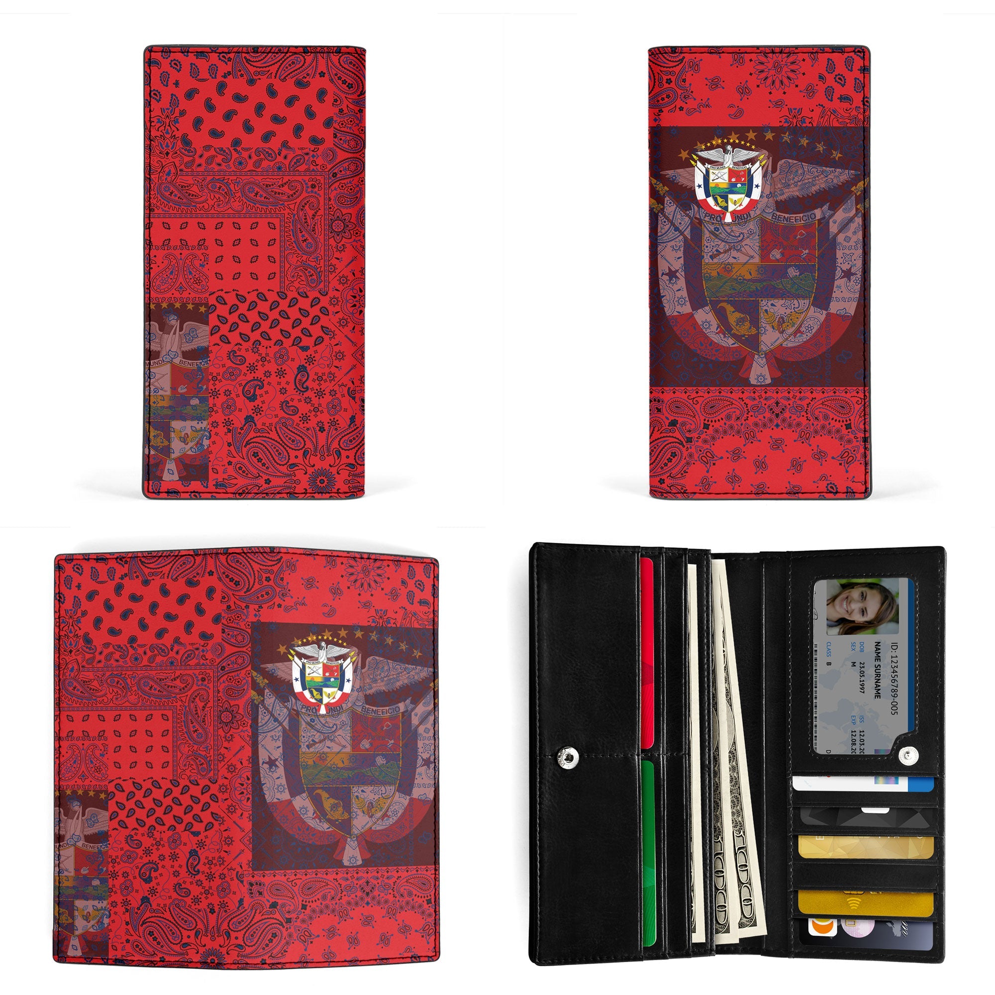 Panama Leather Wallet Paisley Flag And Skull Style 3