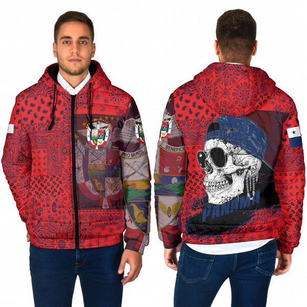 Panama Men Hooded Padded Jacket Paisley Flag And Skull Style 1