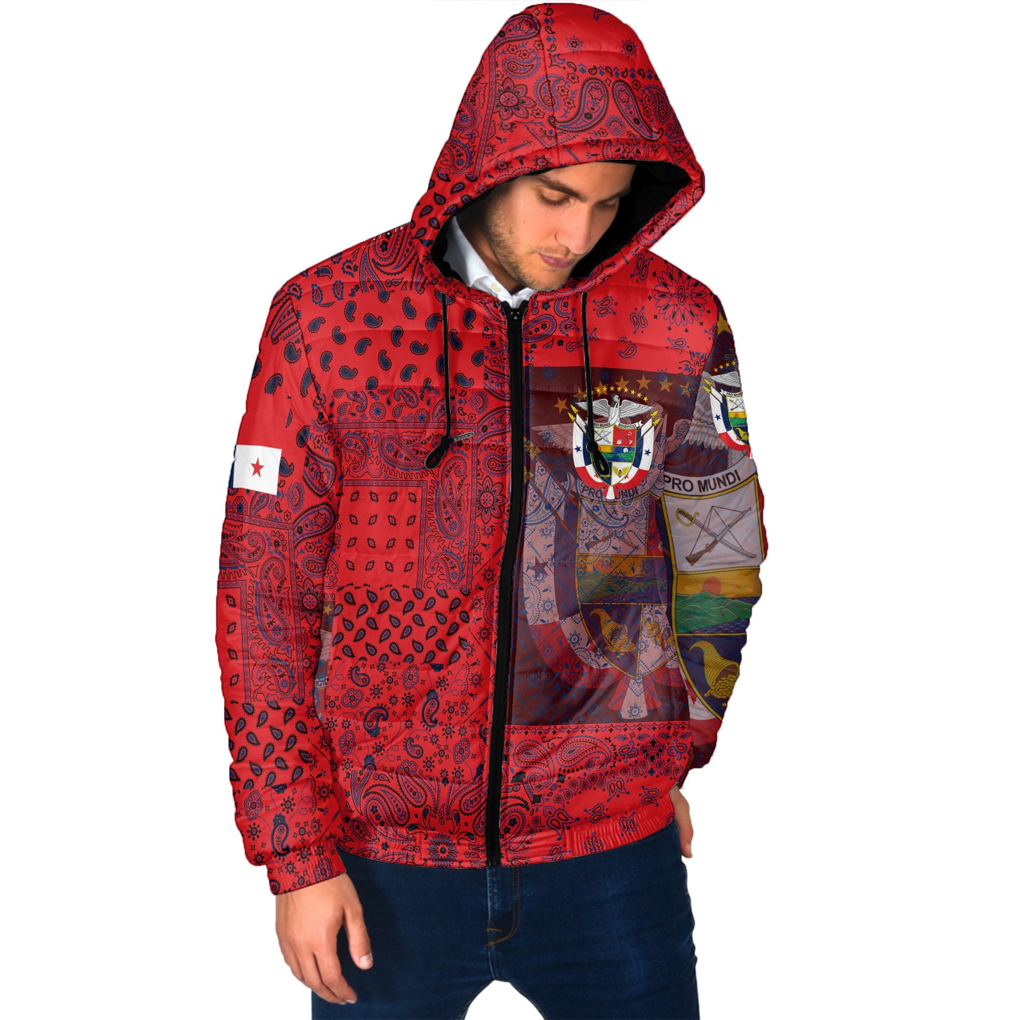 Panama Men Hooded Padded Jacket Paisley Flag And Skull Style 2