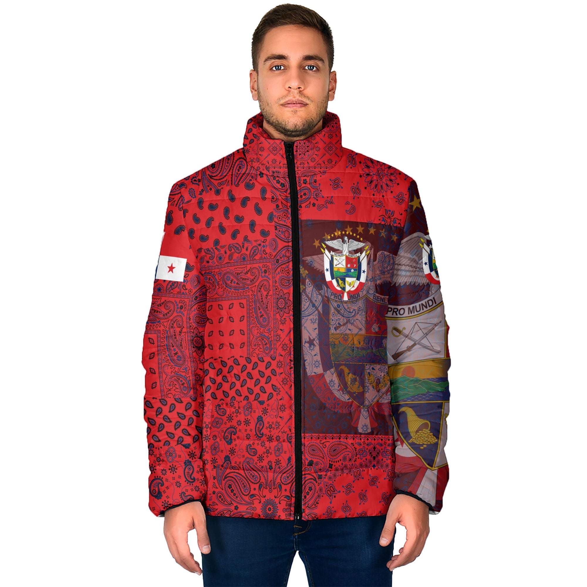 Panama Men Padded Jacket Paisley Flag And Skull Style 1