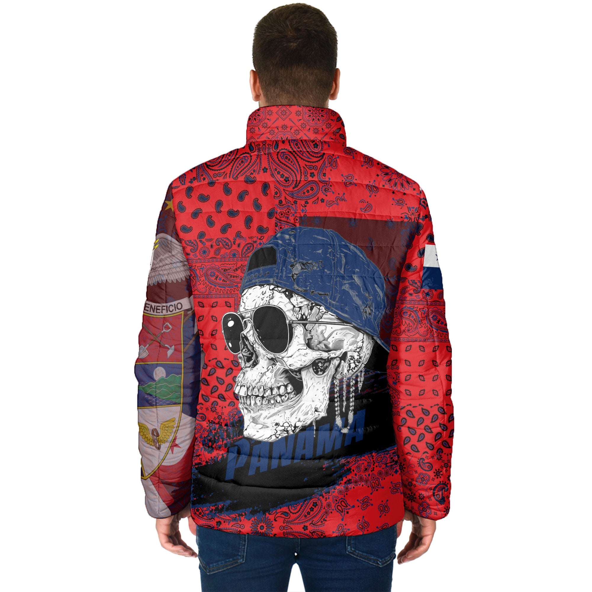 Panama Men Padded Jacket Paisley Flag And Skull Style 2