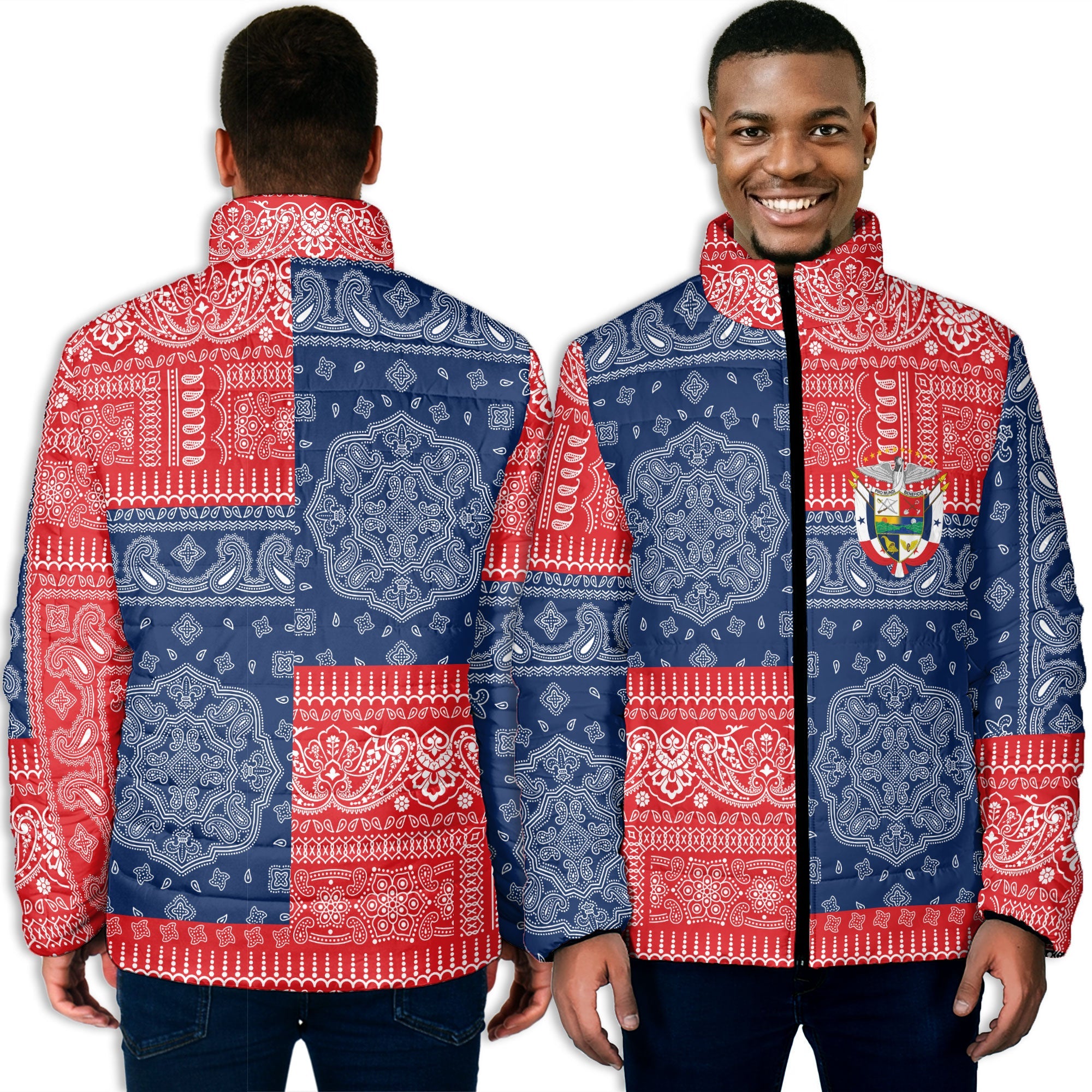 Panama Men Padded Jacket Flag And Paisley Basic Style 3