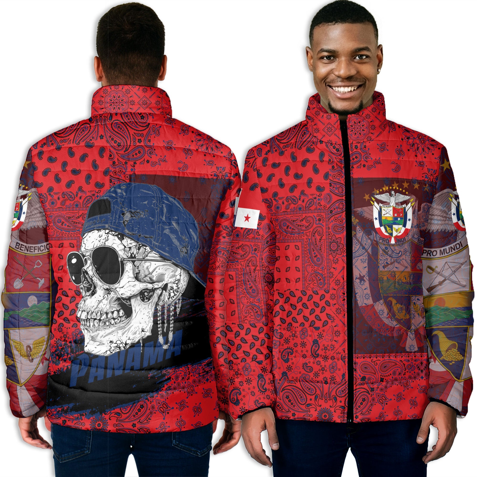 Panama Men Padded Jacket Paisley Flag And Skull Style 3