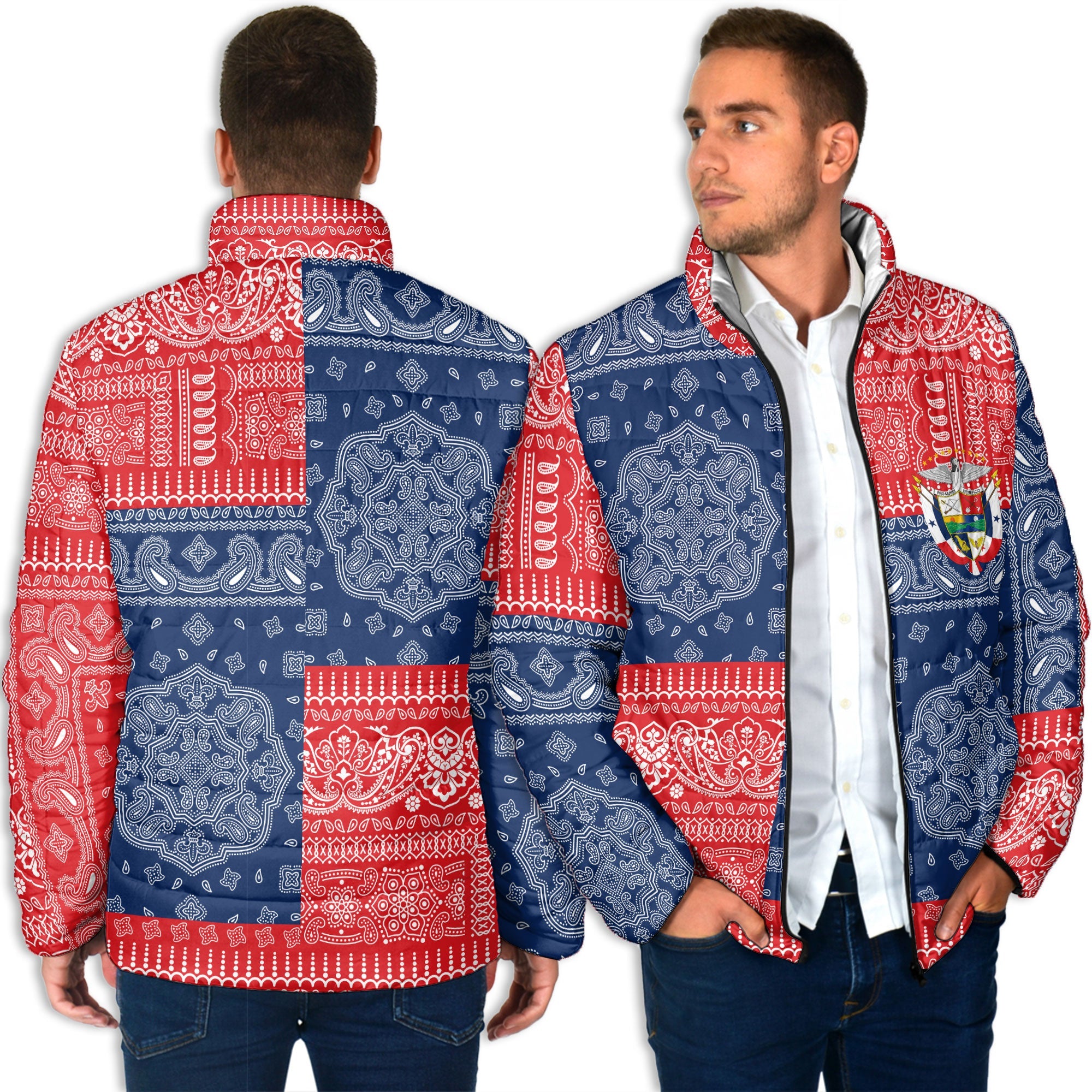 Panama Men Padded Jacket Flag And Paisley Basic Style 4