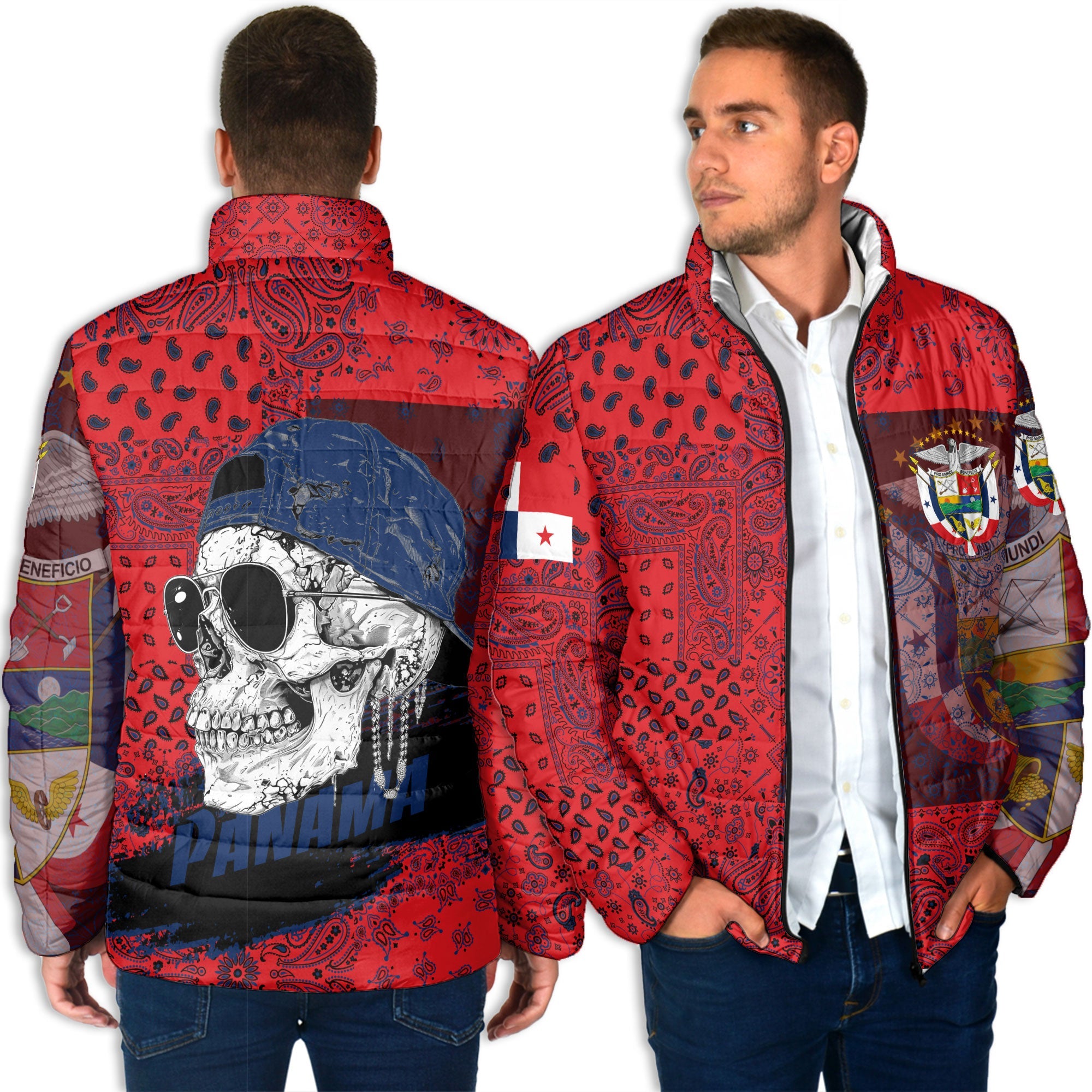 Panama Men Padded Jacket Paisley Flag And Skull Style 4