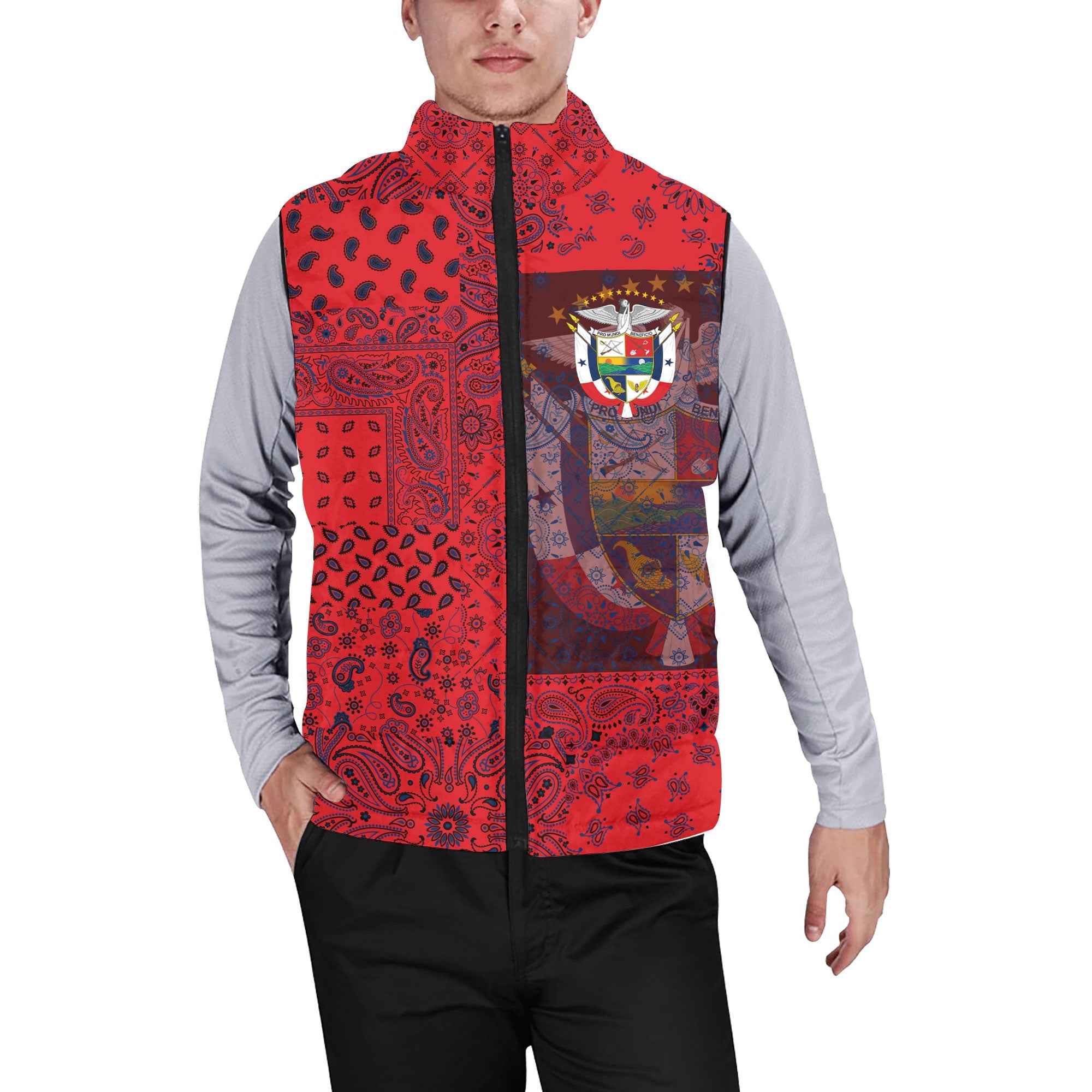 Panama Men Padded Jacket Vest Paisley Flag And Skull Style 1