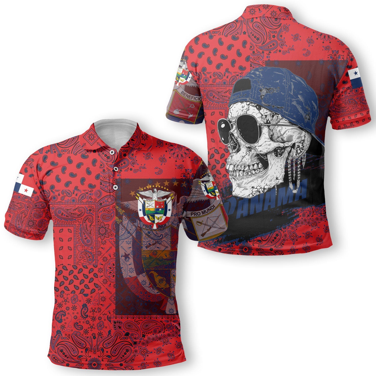 Panama Polo Shirt Paisley Flag And Skull Style 1