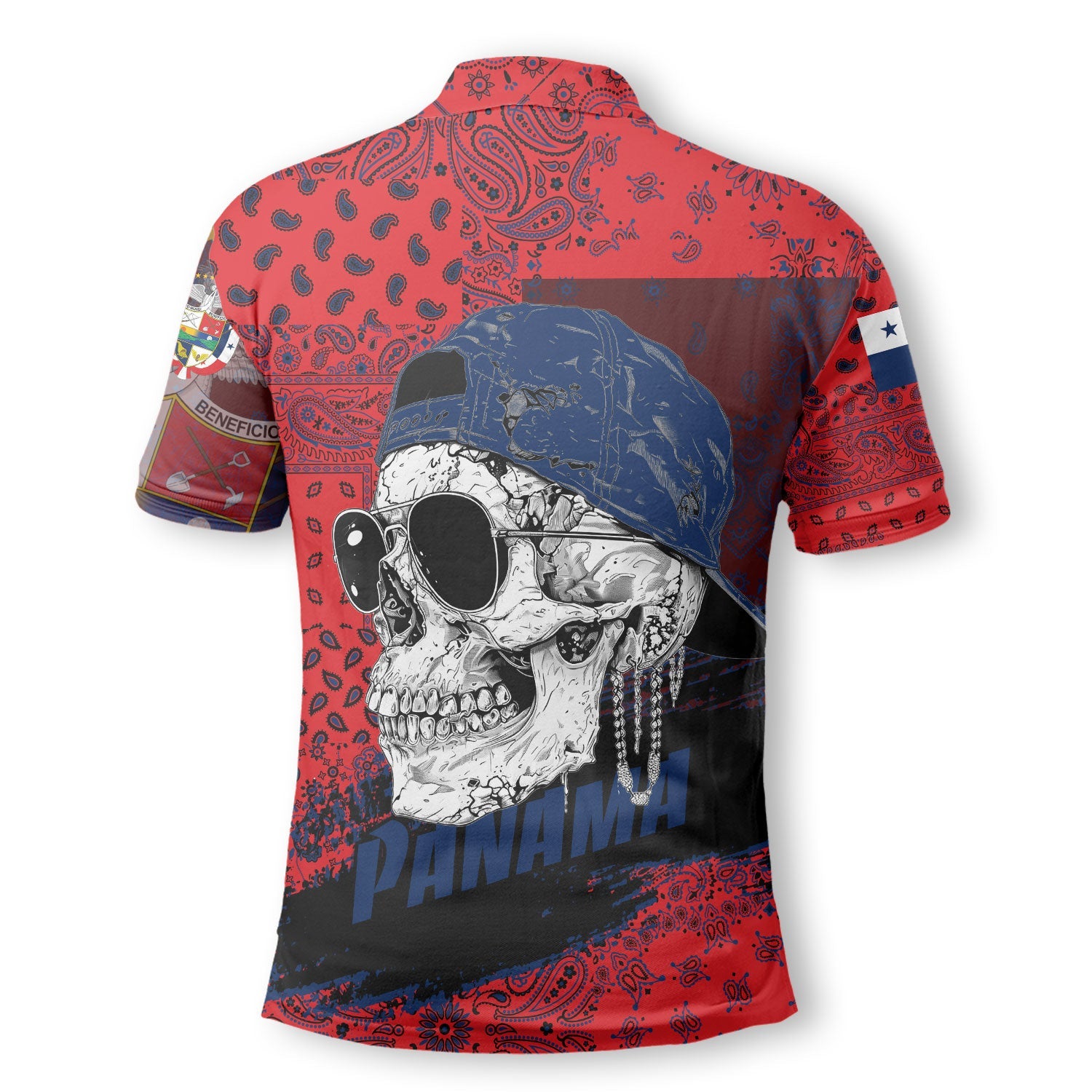 Panama Polo Shirt Paisley Flag And Skull Style 3