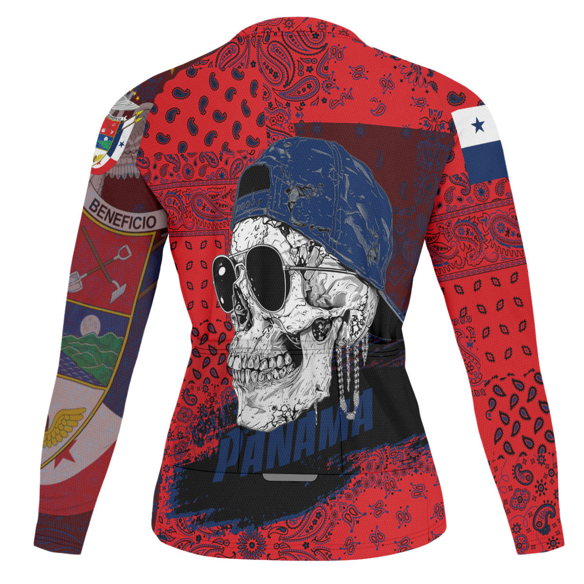 Panama Raglan Men Cycling Jersey Long Sleeve Paisley Flag And Skull Style 2