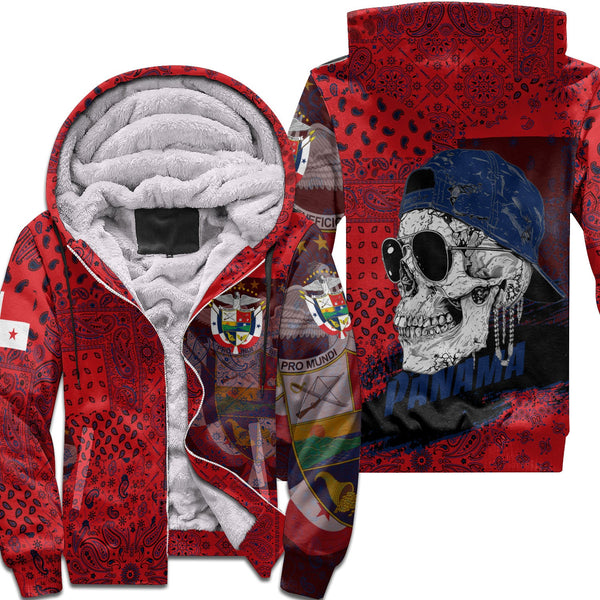 Panama Sherpa Hoodie Paisley Flag And Skull Style 1