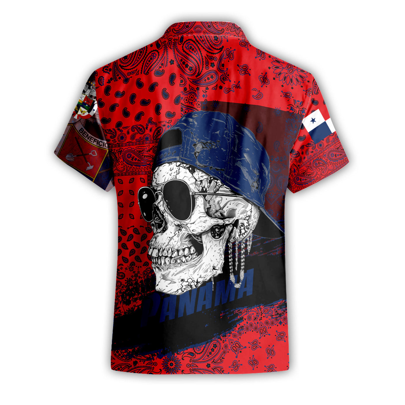 Panama Short Sleeve Shirt Paisley Flag And Skull Style 2