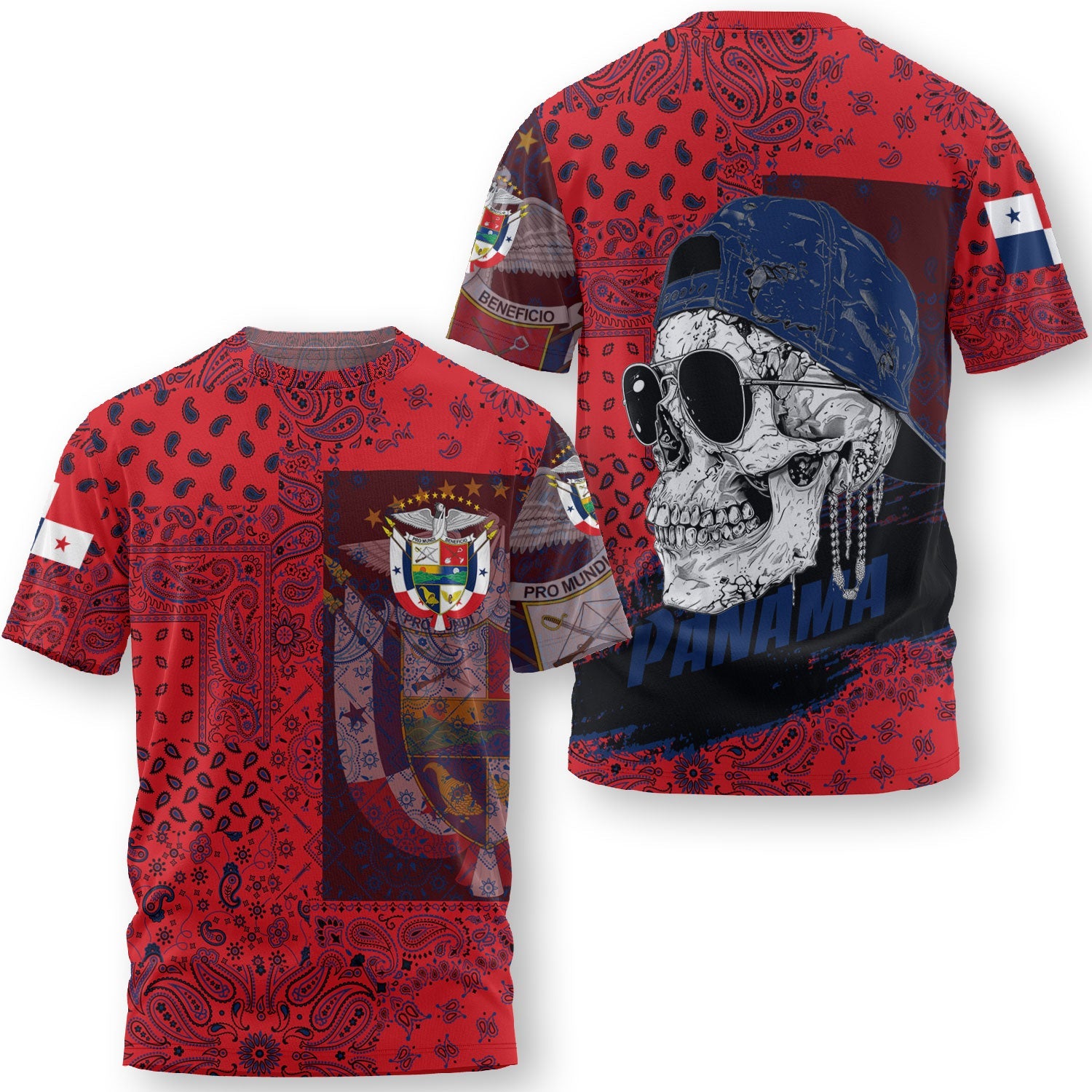 Panama T Shirt Paisley Flag And Skull Style 3