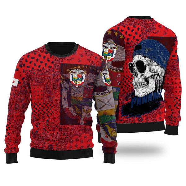 Panama Ugly Sweater Paisley Flag And Skull Style 1