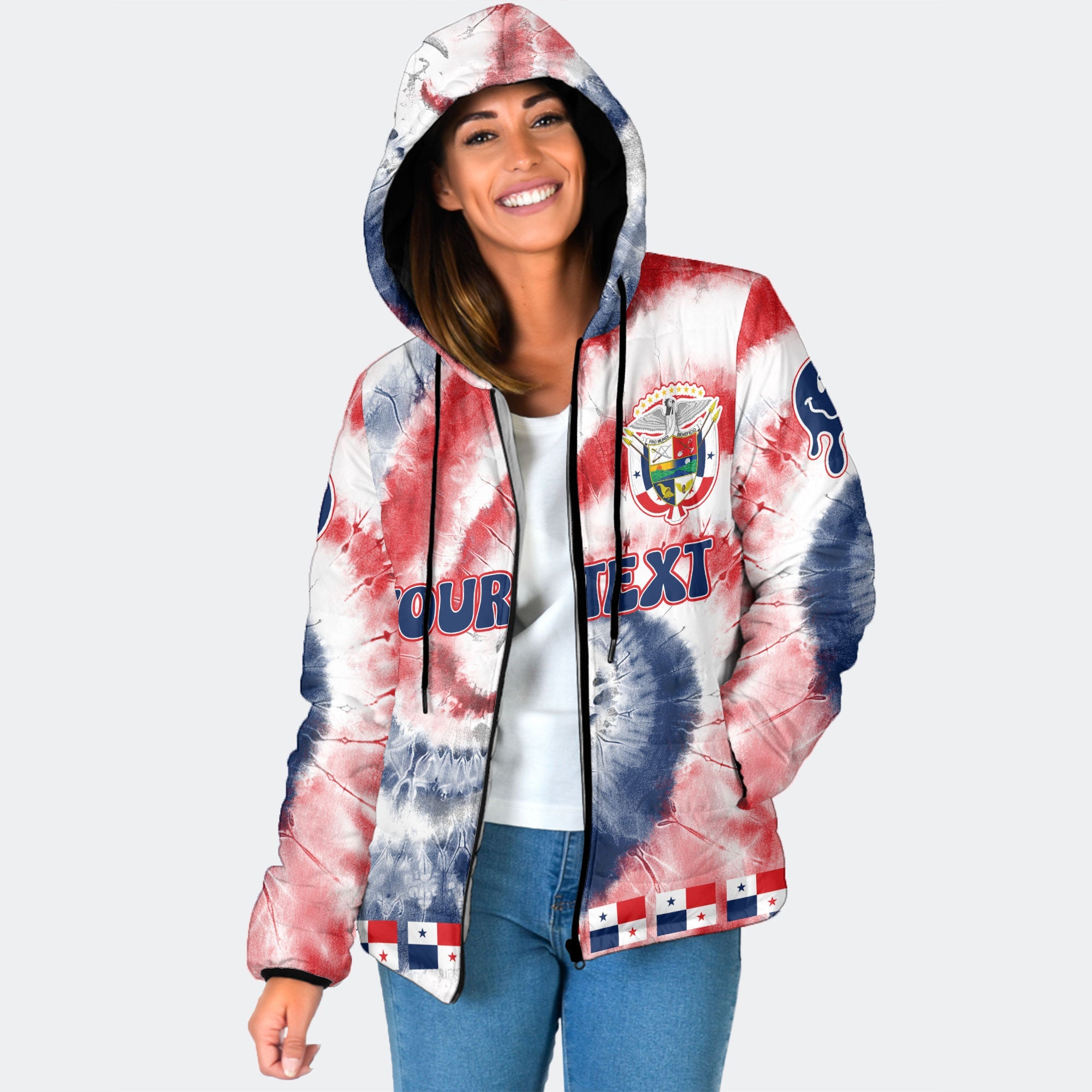 Panama Women Hooded Padded Jacket Custom Tie Dye Style 1