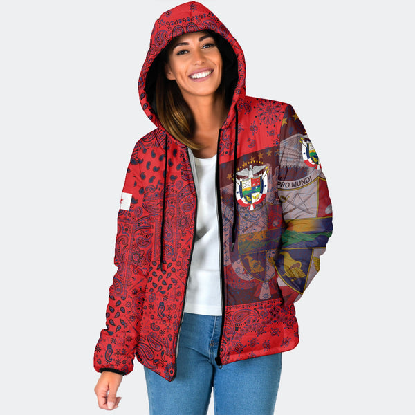 Panama Women Hooded Padded Jacket Paisley Flag And Skull Style 1