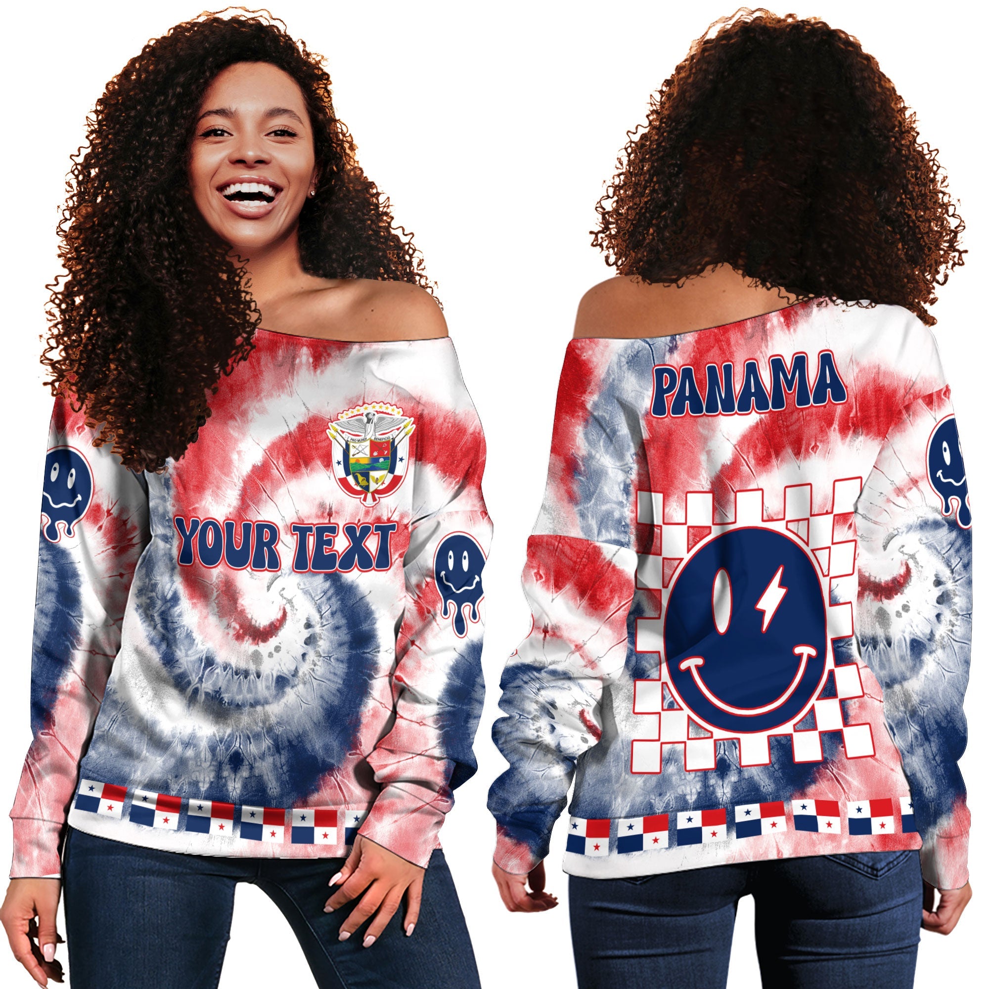 Panama Women Off Shoulder Sweatshirt Custom Tie Dye Style 2