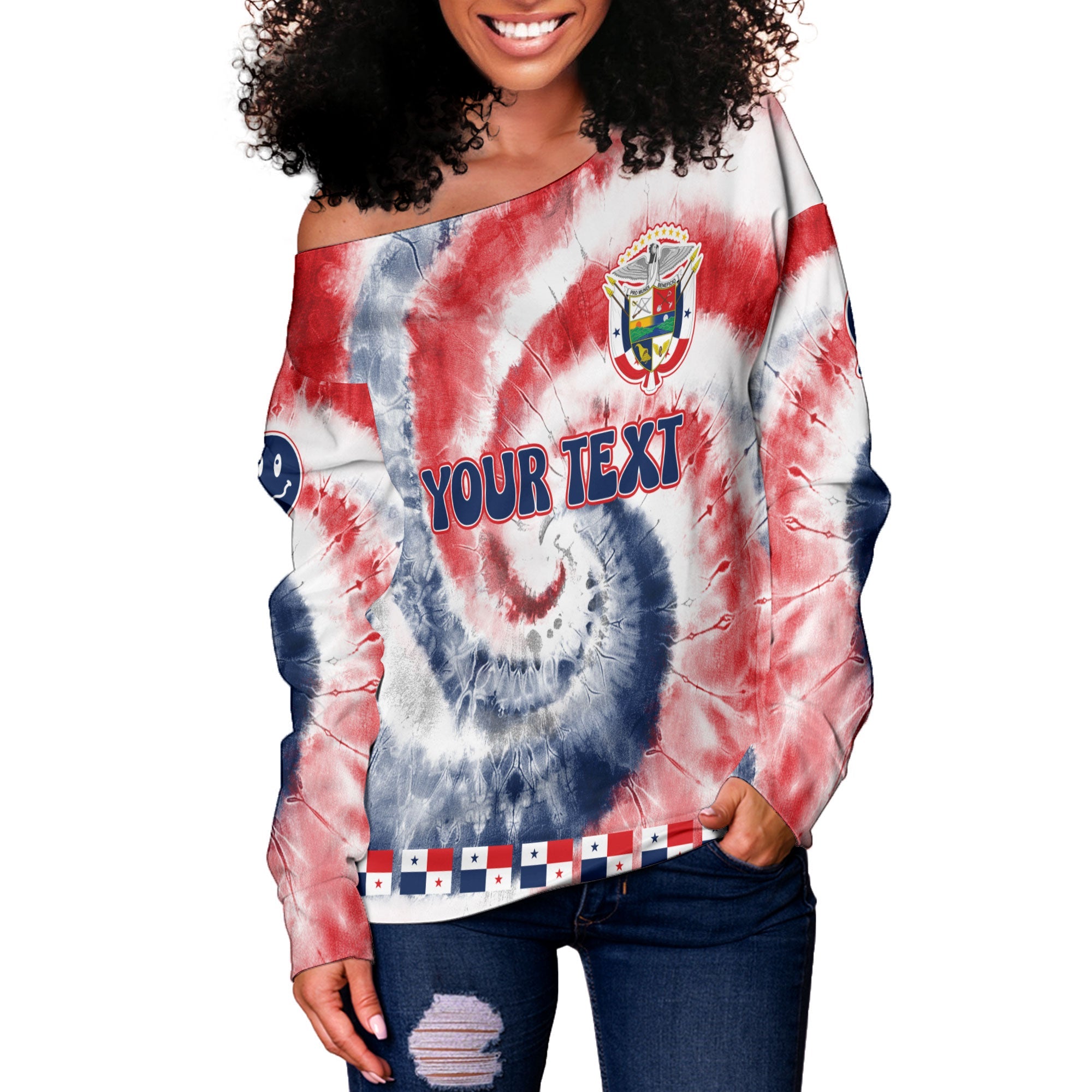 Panama Women Off Shoulder Sweatshirt Custom Tie Dye Style 3