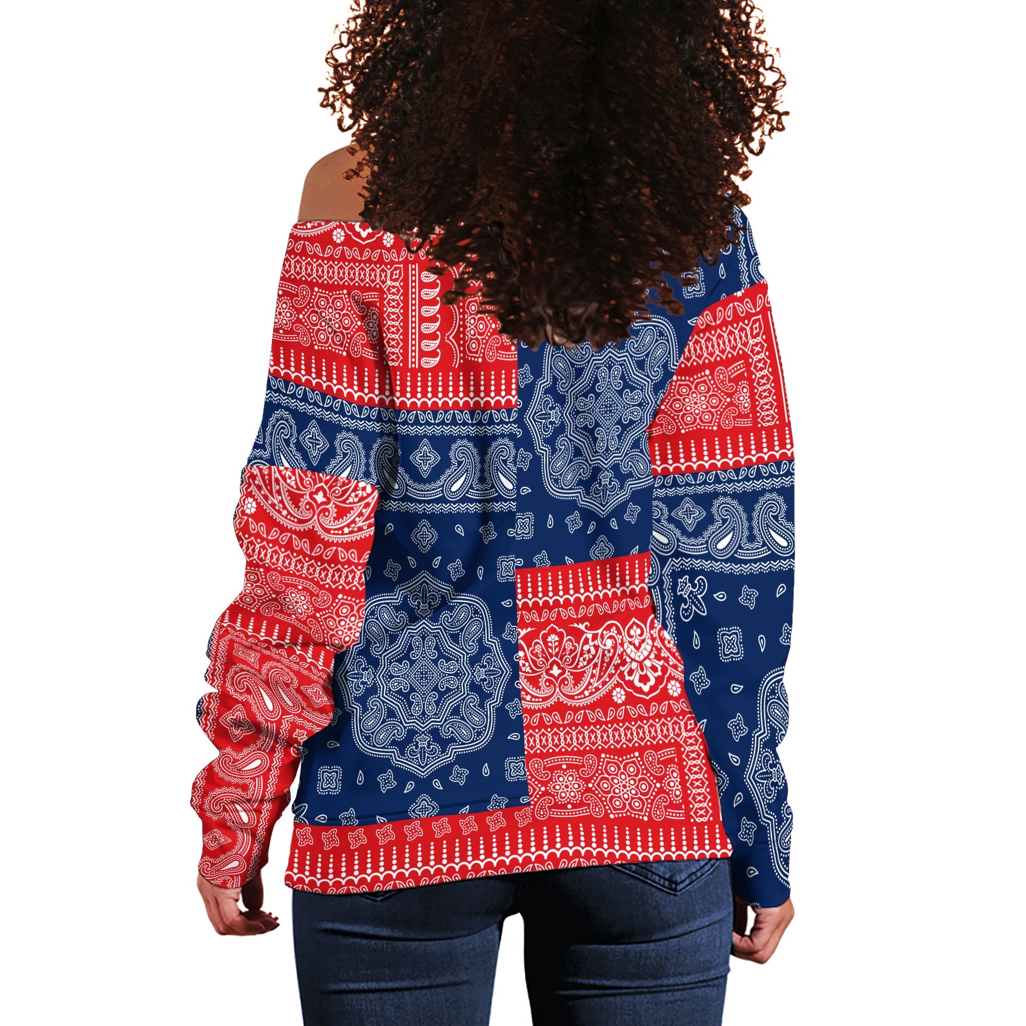 Panama Women Off Shoulder Sweatshirt Flag And Paisley Basic Style 3