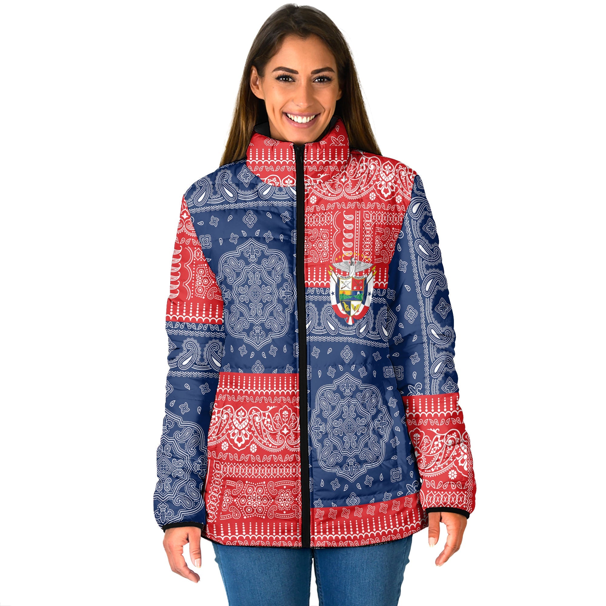 Panama Women Padded Jacket Flag And Paisley Basic Style 1