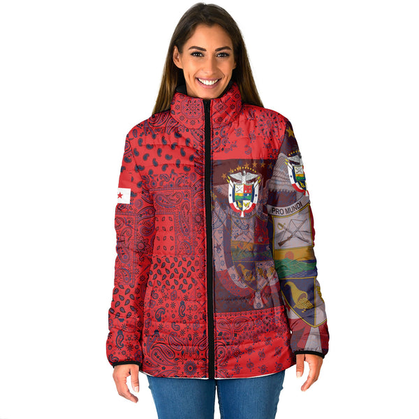 Panama Women Padded Jacket Paisley Flag And Skull Style 1