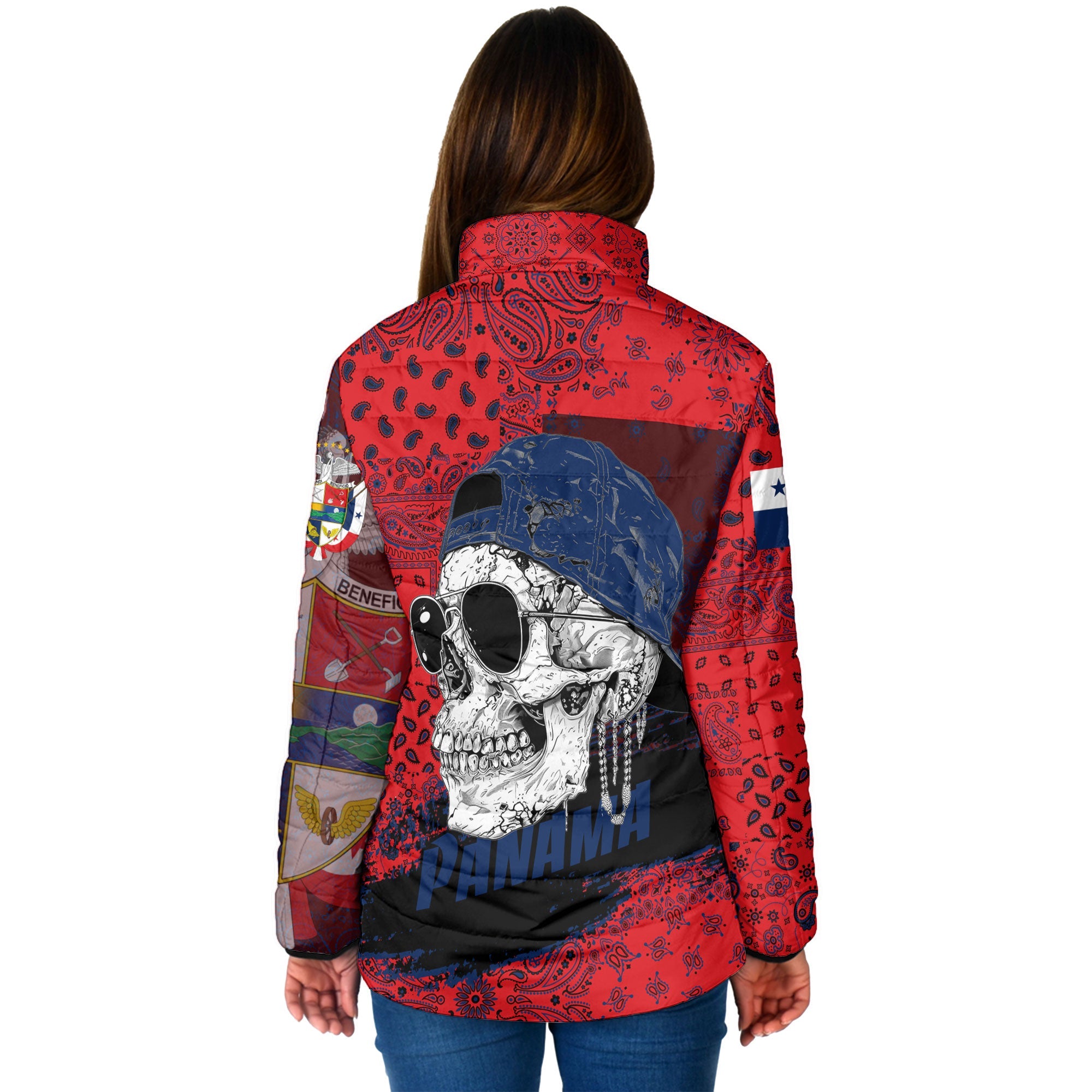 Panama Women Padded Jacket Paisley Flag And Skull Style 2