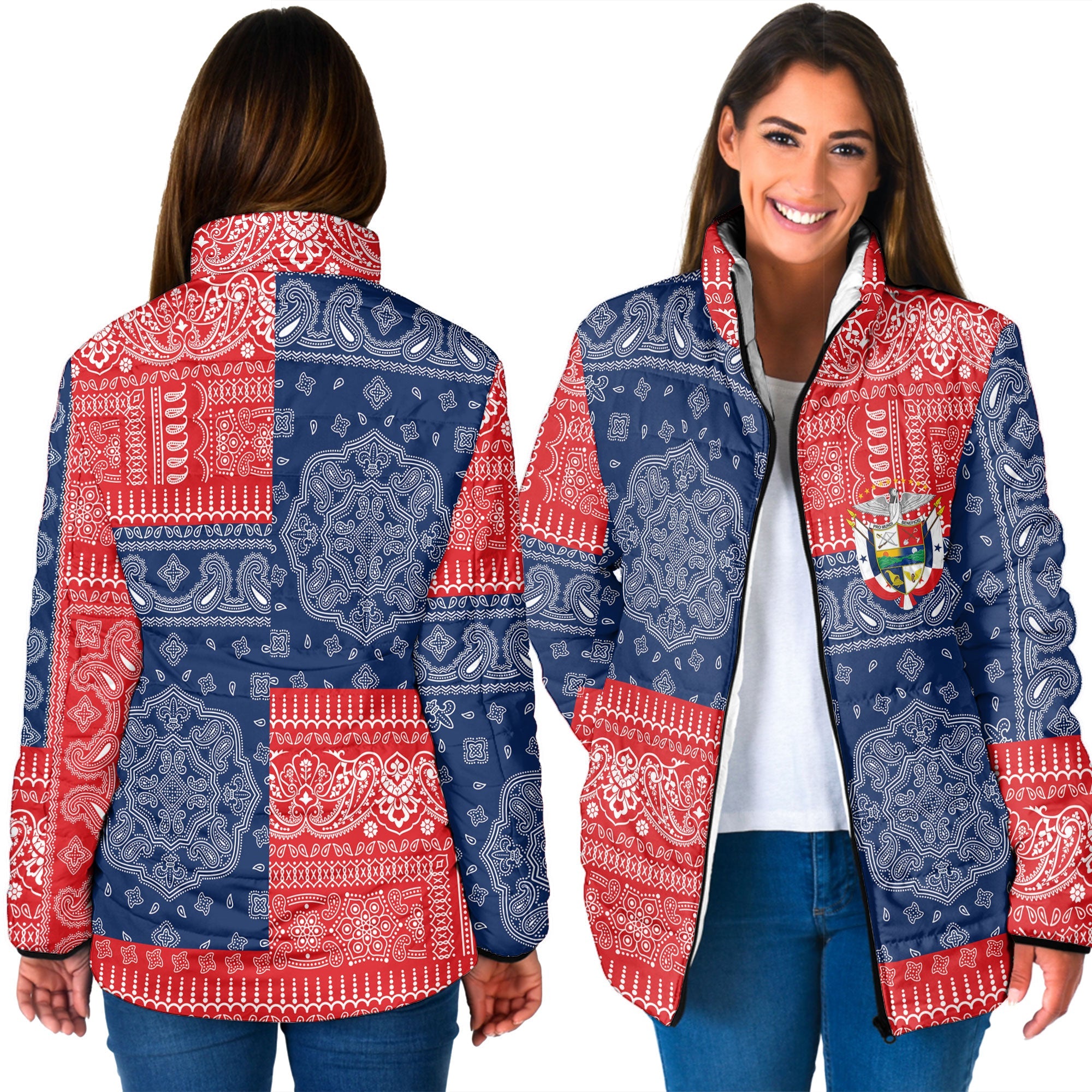 Panama Women Padded Jacket Flag And Paisley Basic Style 3