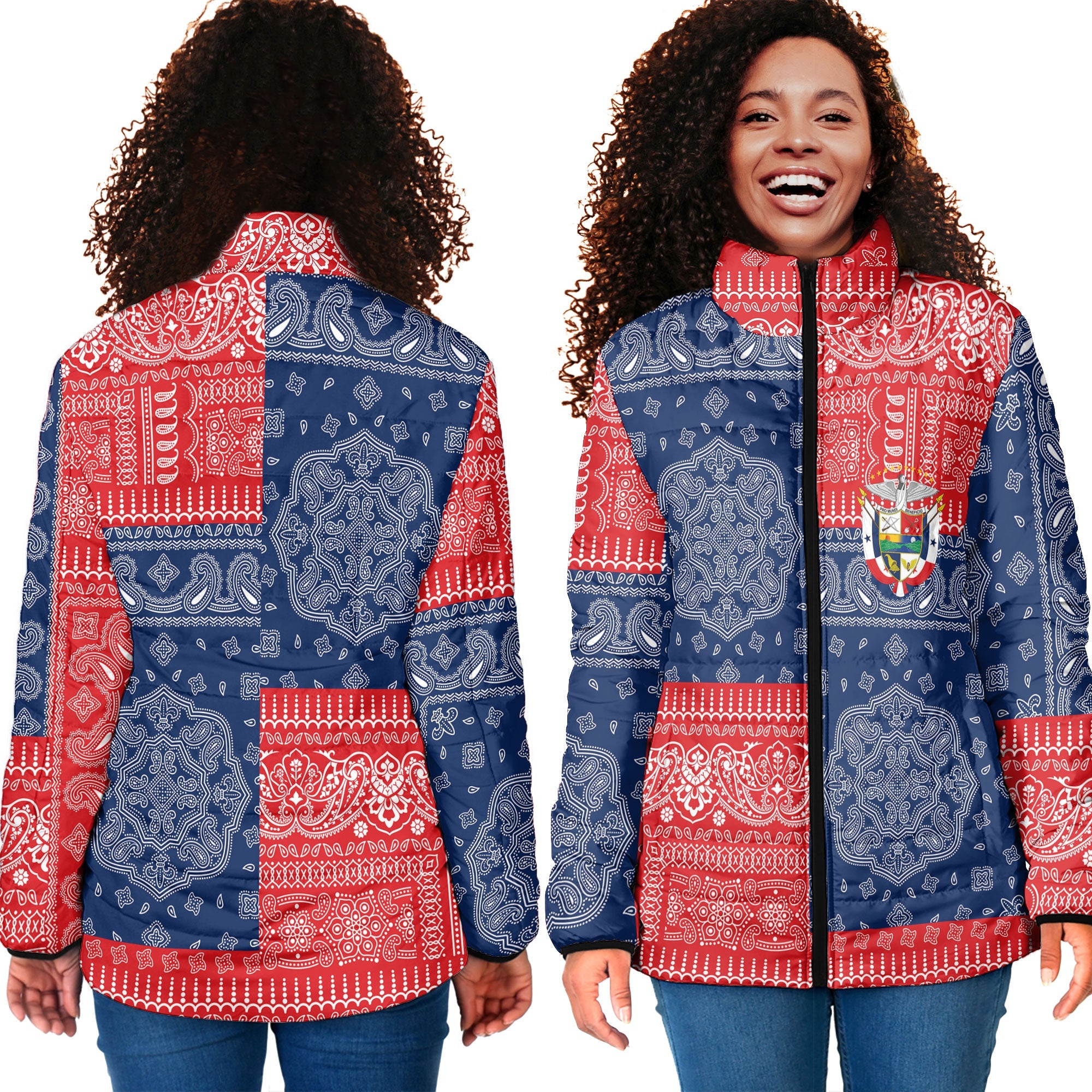 Panama Women Padded Jacket Flag And Paisley Basic Style 4