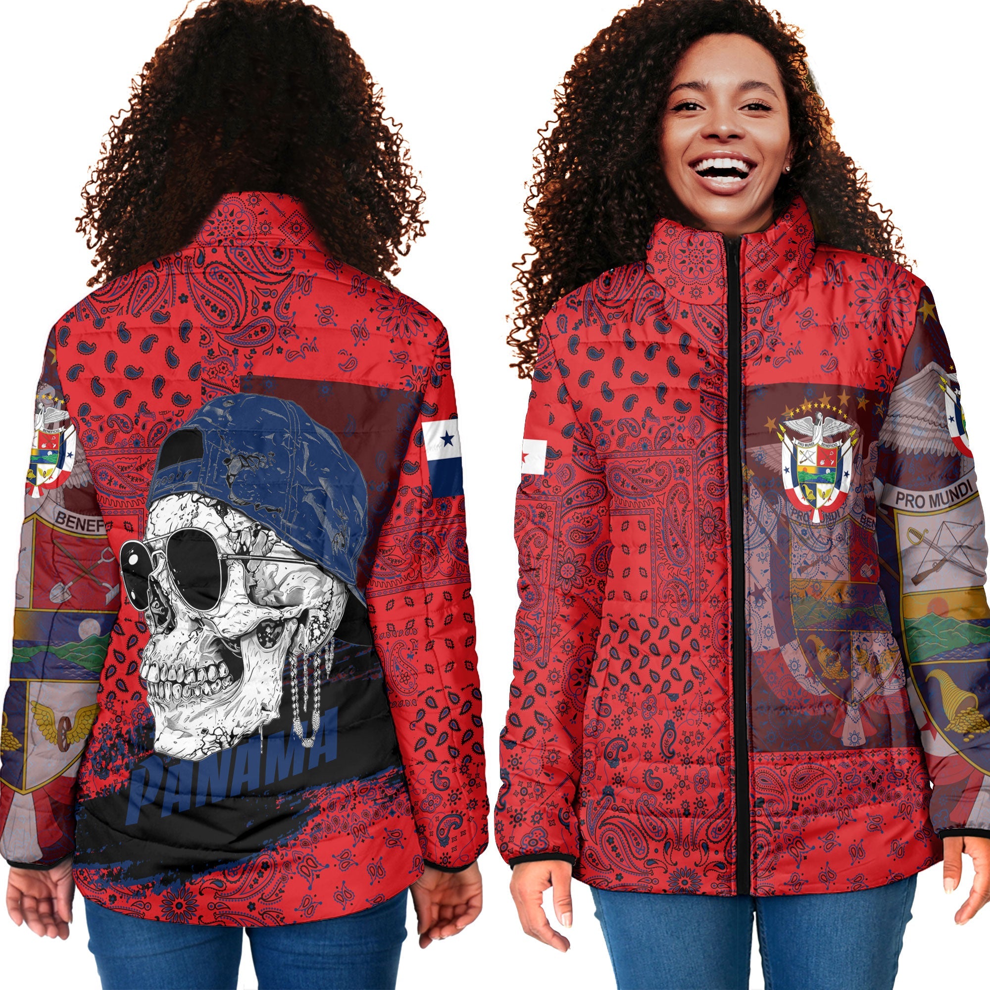 Panama Women Padded Jacket Paisley Flag And Skull Style 4