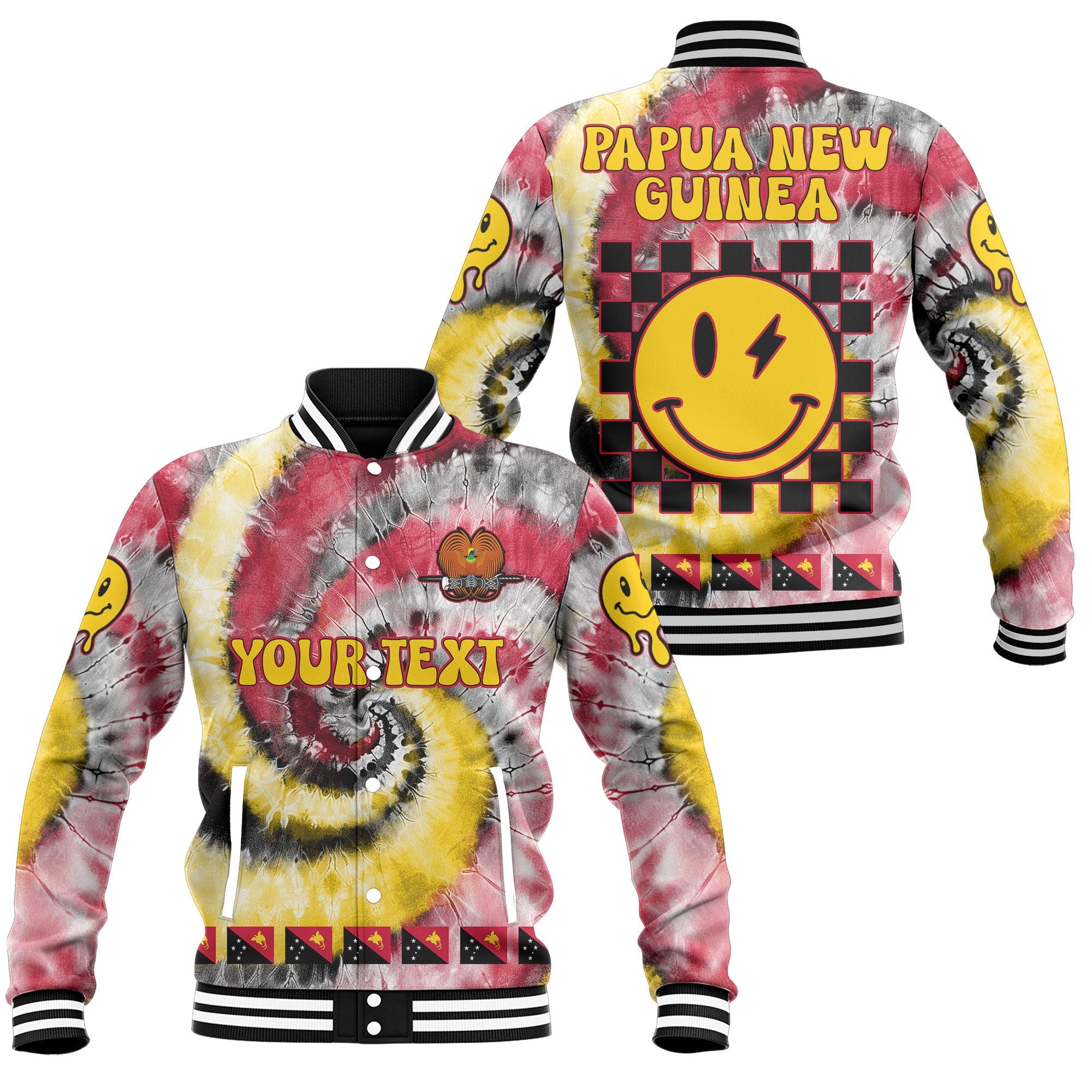 Papua New Guinea Baseball Jacket Custom Tie Dye Style 1