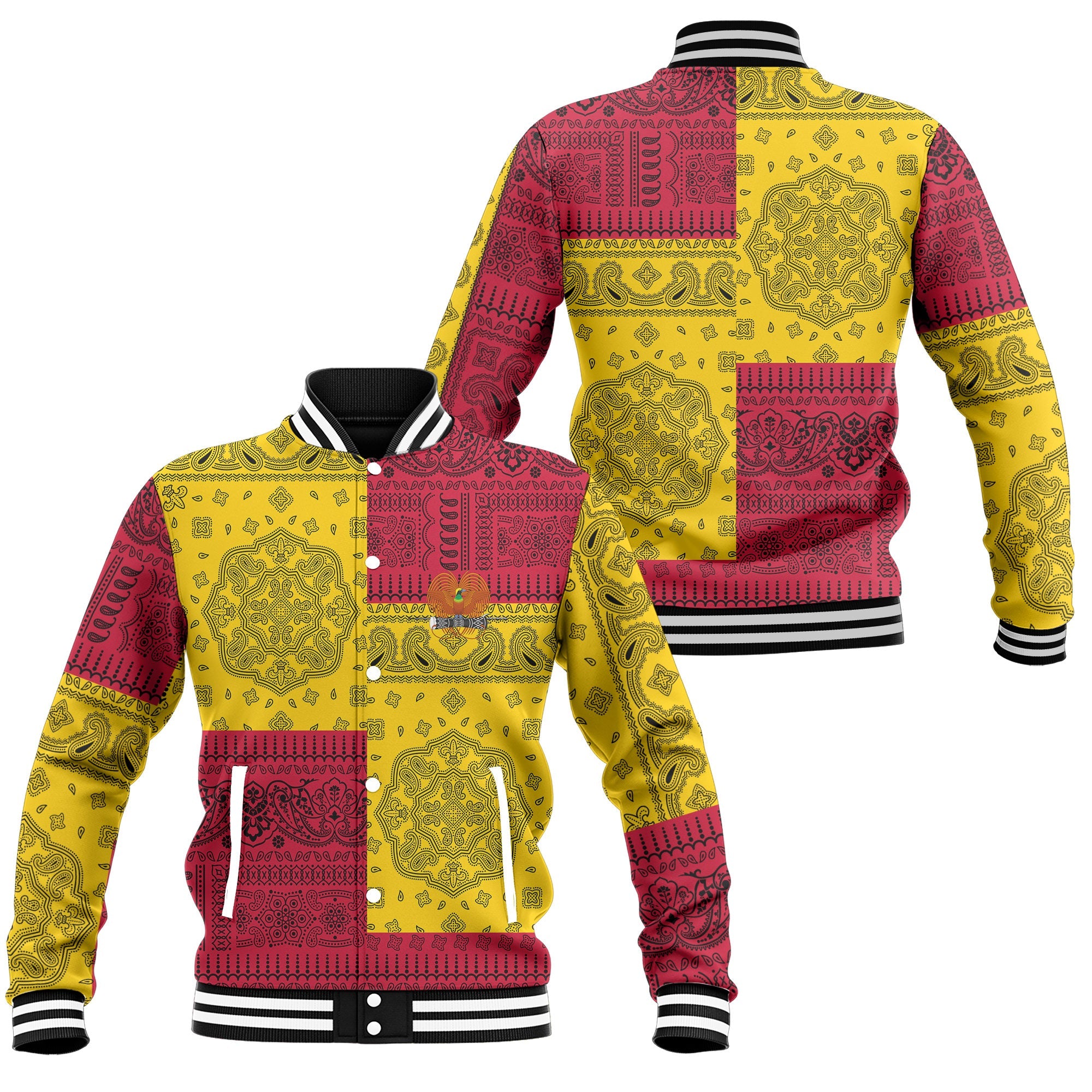 Papua New Guinea Baseball Jacket Flag And Paisley Basic Style 1