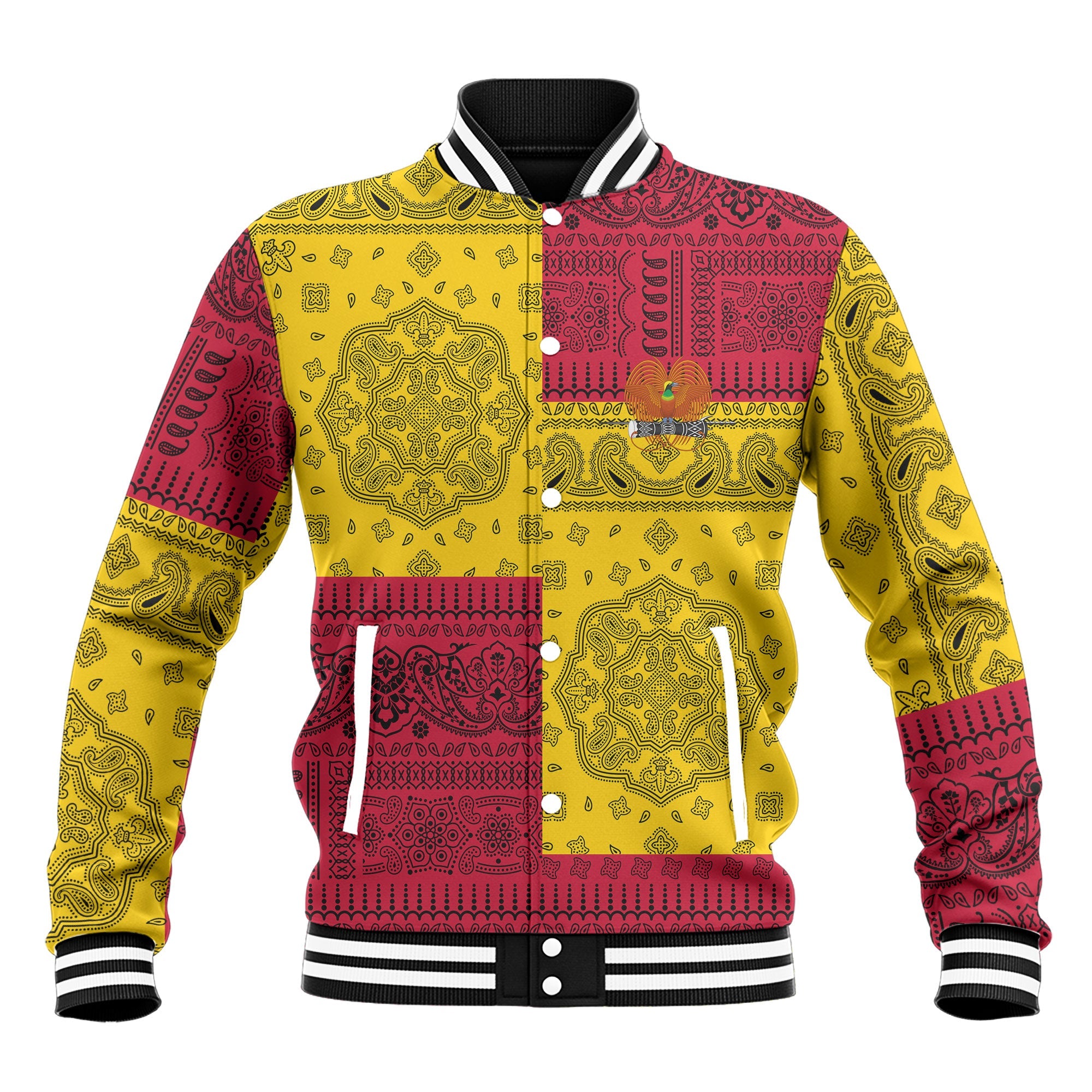 Papua New Guinea Baseball Jacket Flag And Paisley Basic Style 2