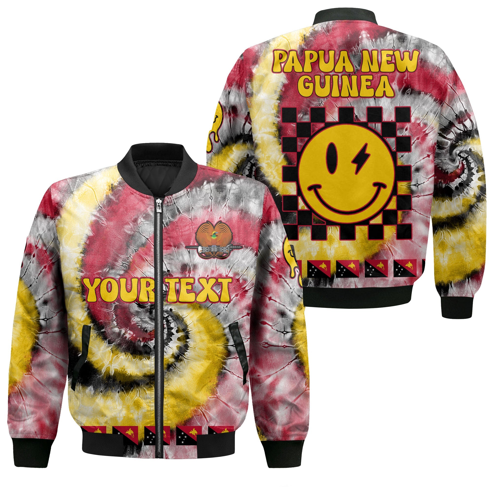 Papua New Guinea Bomber Jacket Custom Tie Dye Style 1