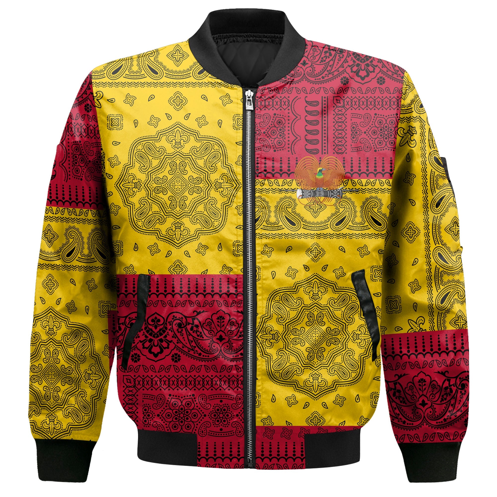 Papua New Guinea Bomber Jacket Flag And Paisley Basic Style 2