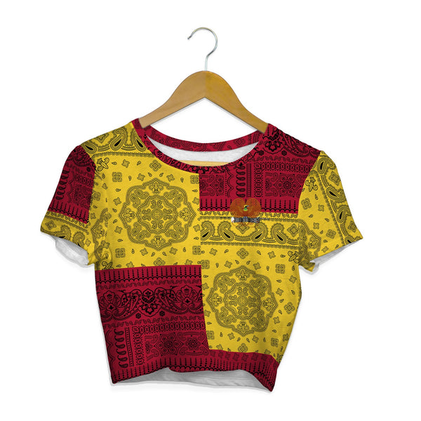 Papua New Guinea Croptop T Shirt Flag And Paisley Basic Style 1