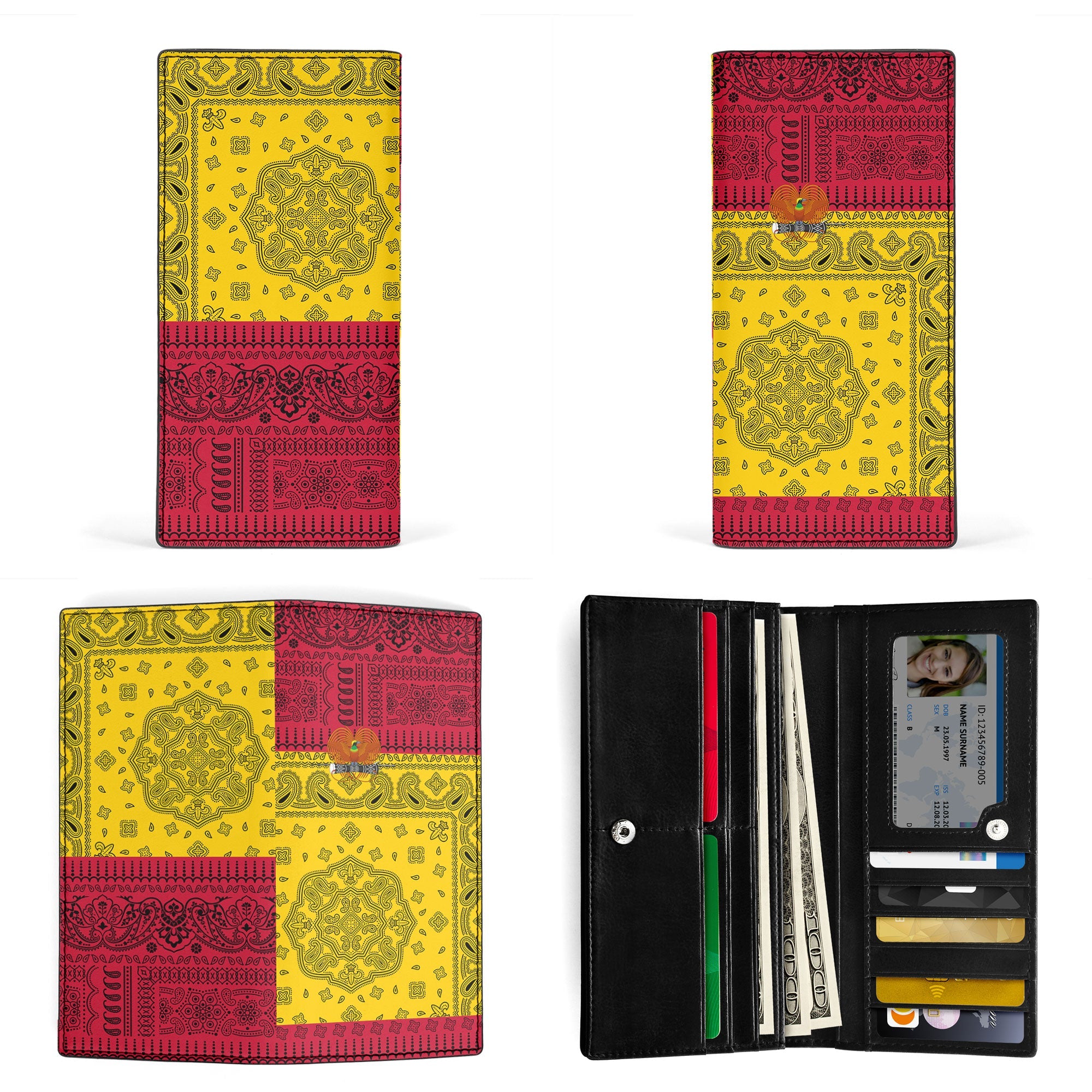 Papua New Guinea Leather Wallet Flag And Paisley Basic Style 3