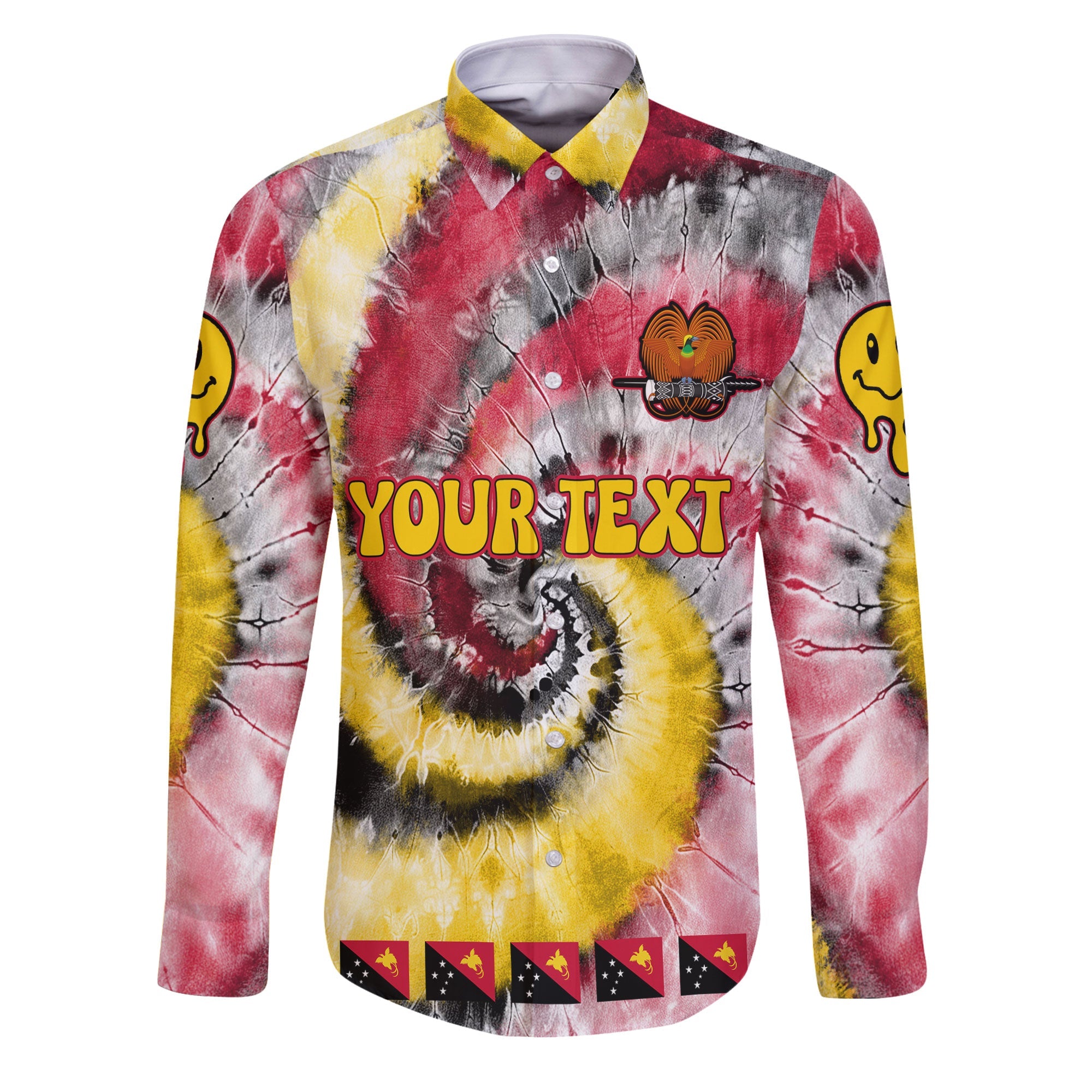 Papua New Guinea Long Sleeve Button Shirt Custom Tie Dye Style 1