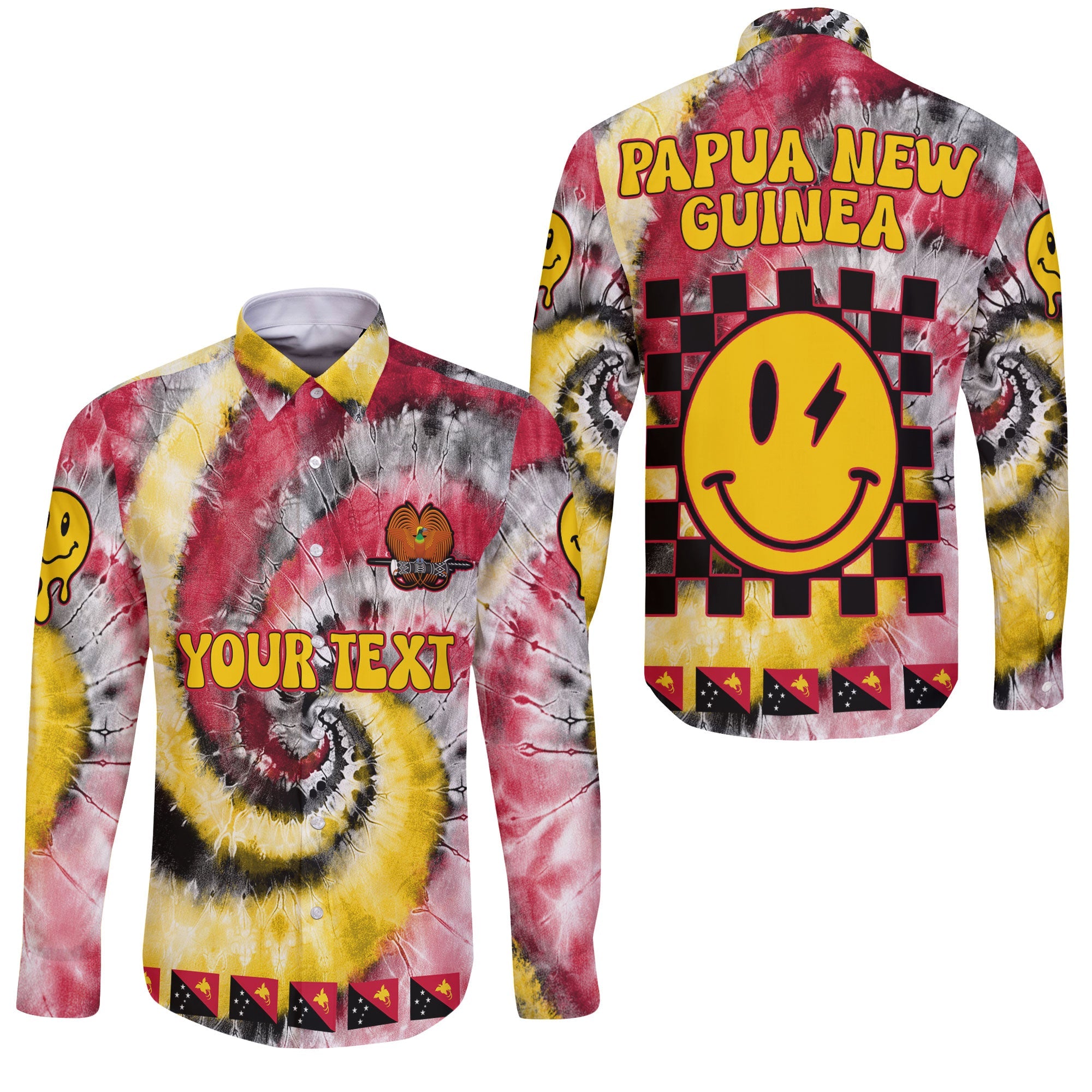 Papua New Guinea Long Sleeve Button Shirt Custom Tie Dye Style 3