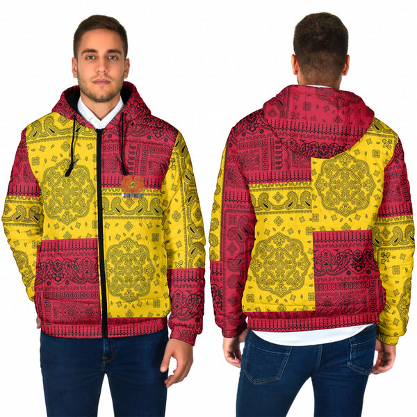 Papua New Guinea Men Hooded Padded Jacket Flag And Paisley Basic Style 1